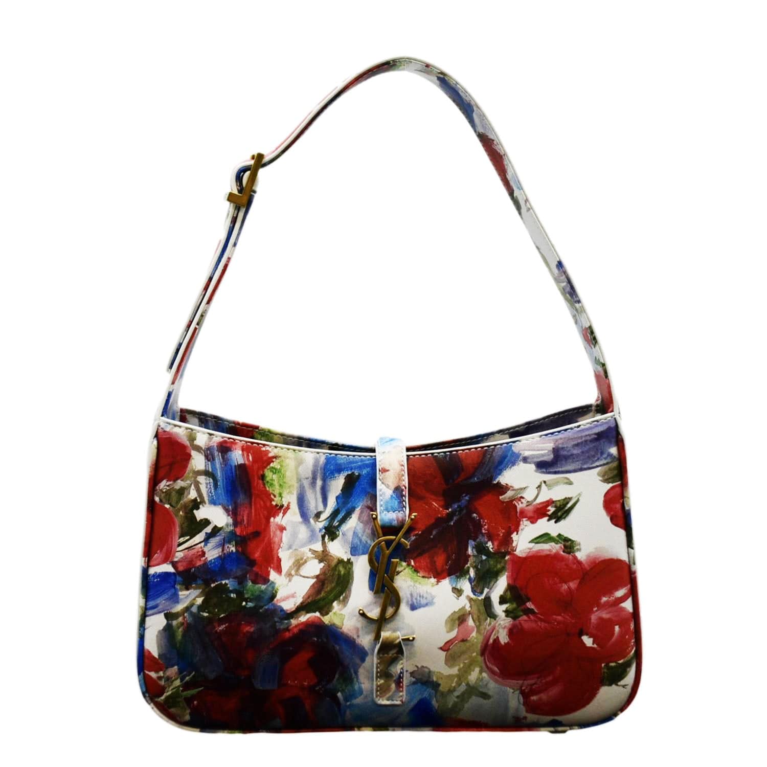 YSL Saint Laurent Saint Le Floral Printed Hobo Bag Leather White Shoulder Bag