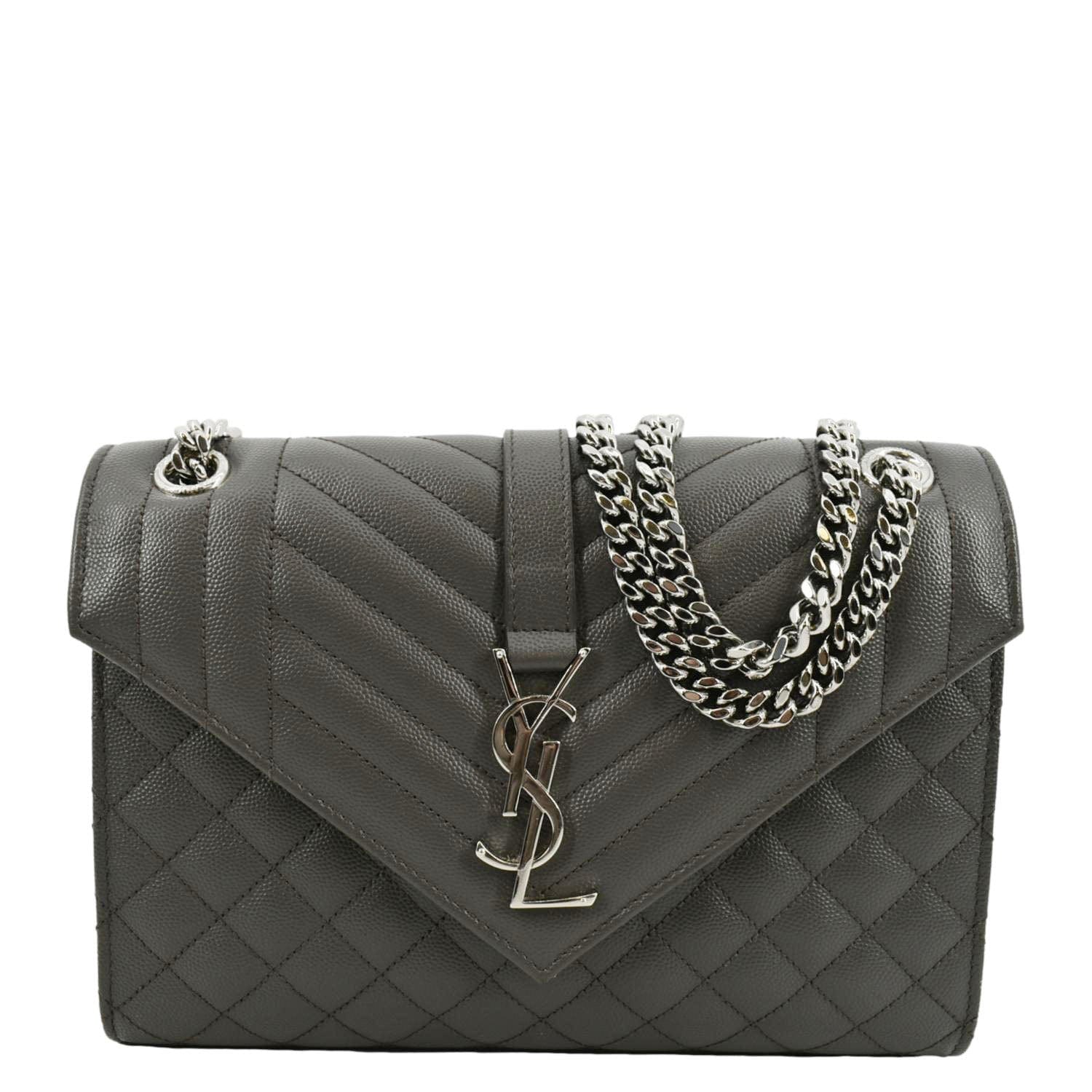YSL Saint Laurent Saint Envelope Mix Matelassé Crossbody Bag Grey Leather Medium