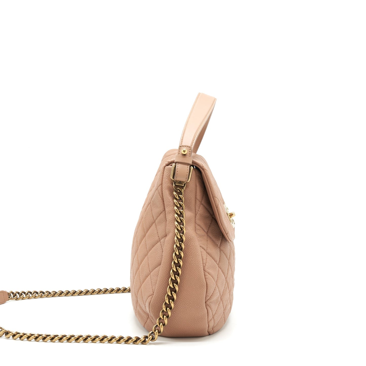 Chanel Round Flap Caviar Dark GHW Beige Shoulder Bag