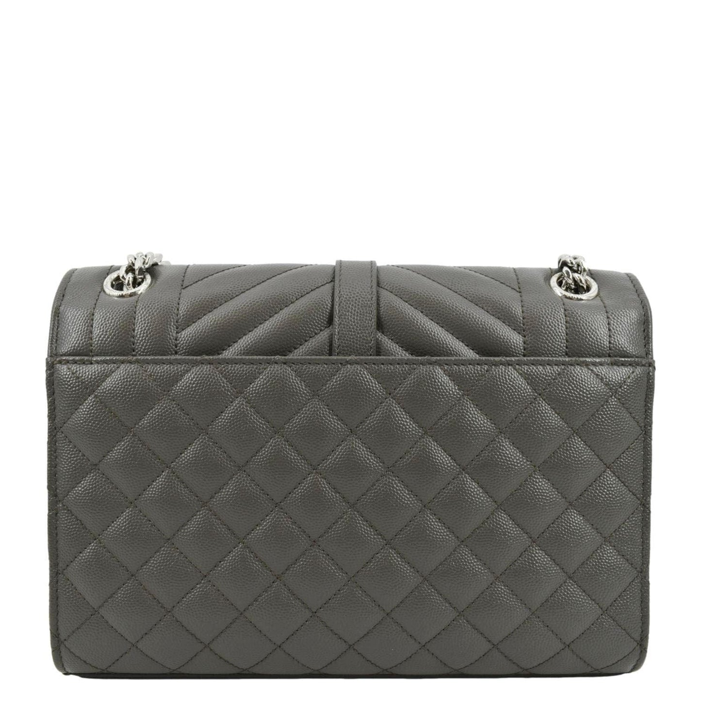 YSL Saint Laurent Yves Envelope Mix Matelass Crossbody Bag Grey Leather Gray Medium