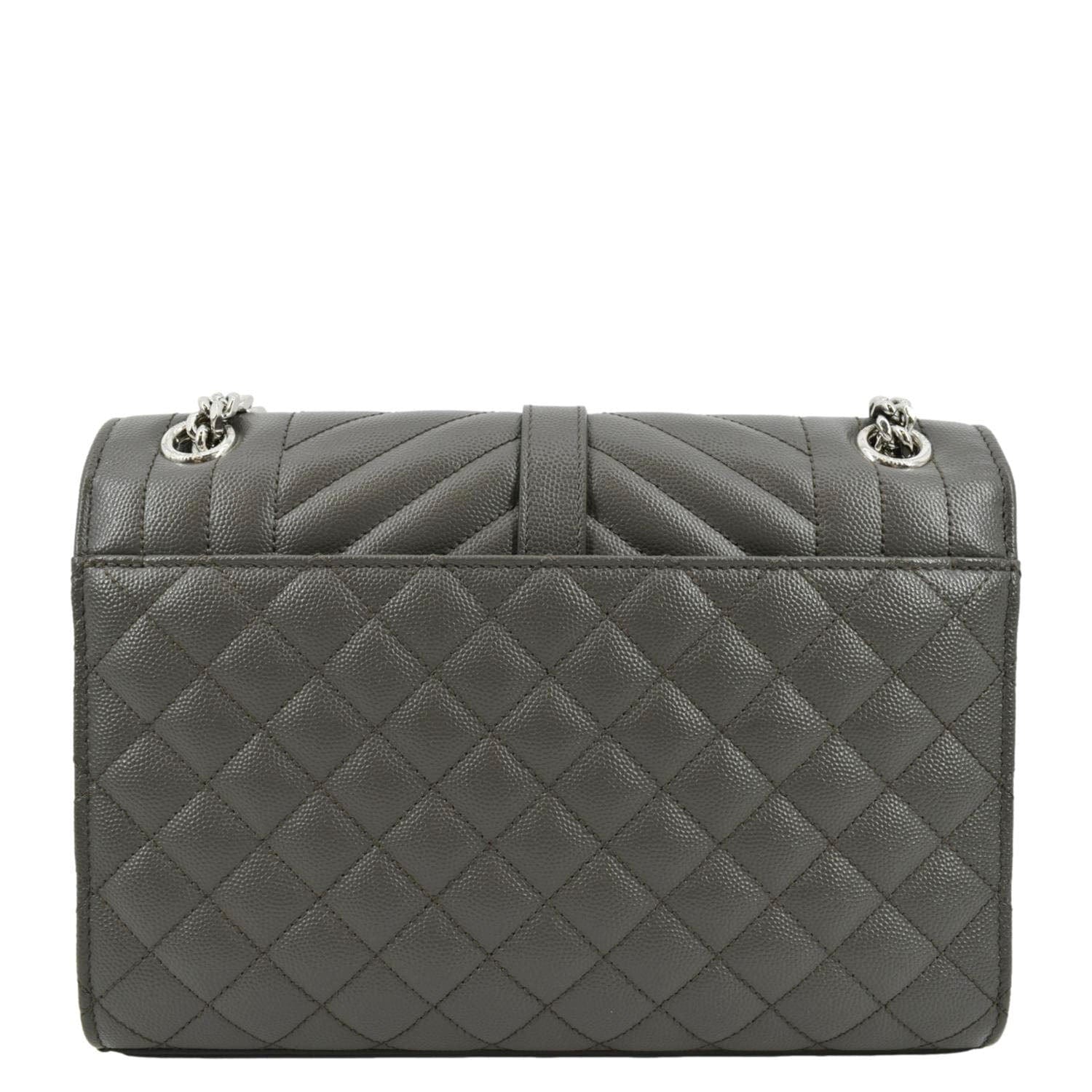 YSL Saint Laurent Yves Envelope Mix Matelass Crossbody Bag Grey Leather Gray Medium
