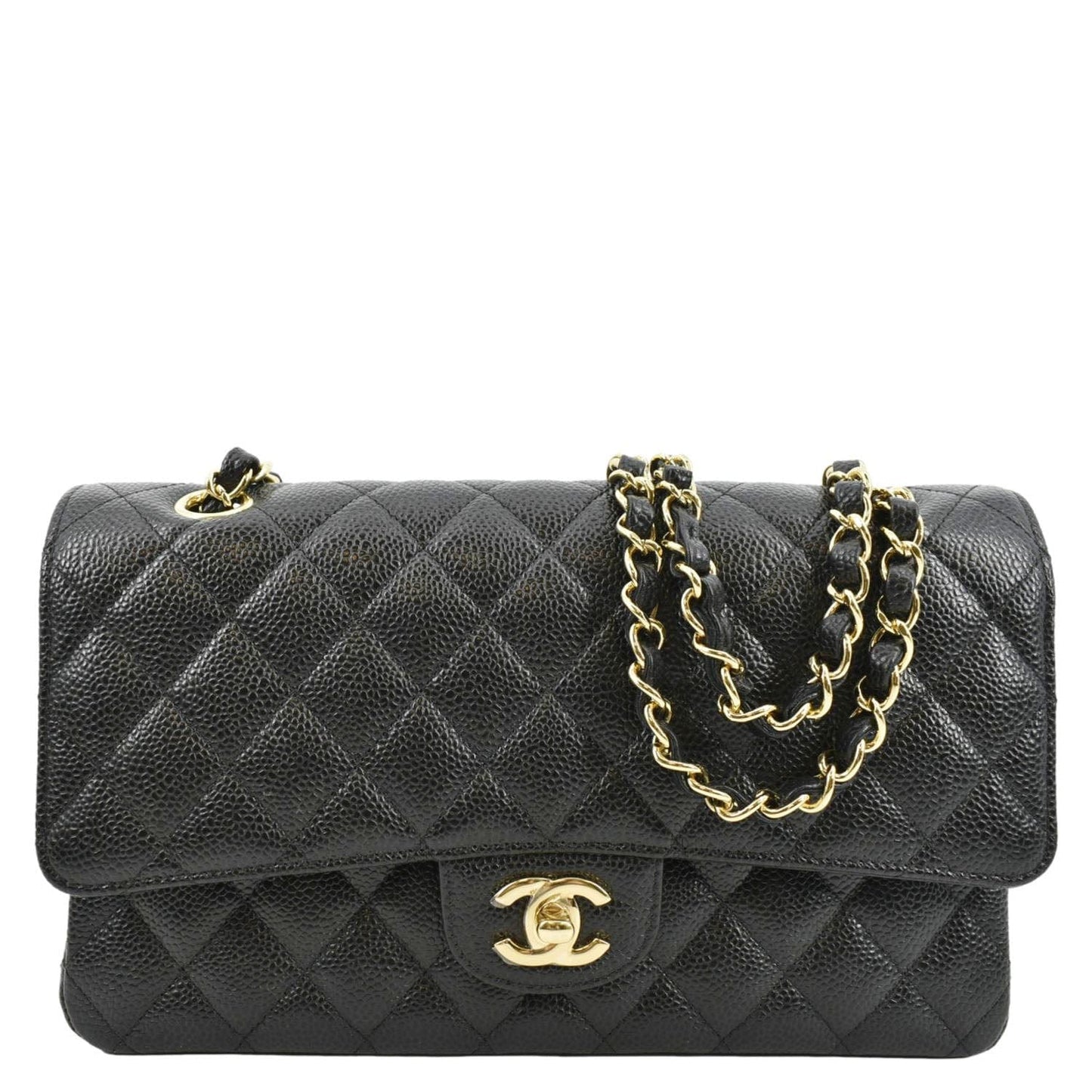Chanel Classic Double Flap Caviar Leather Black Travel Bag Bag 2