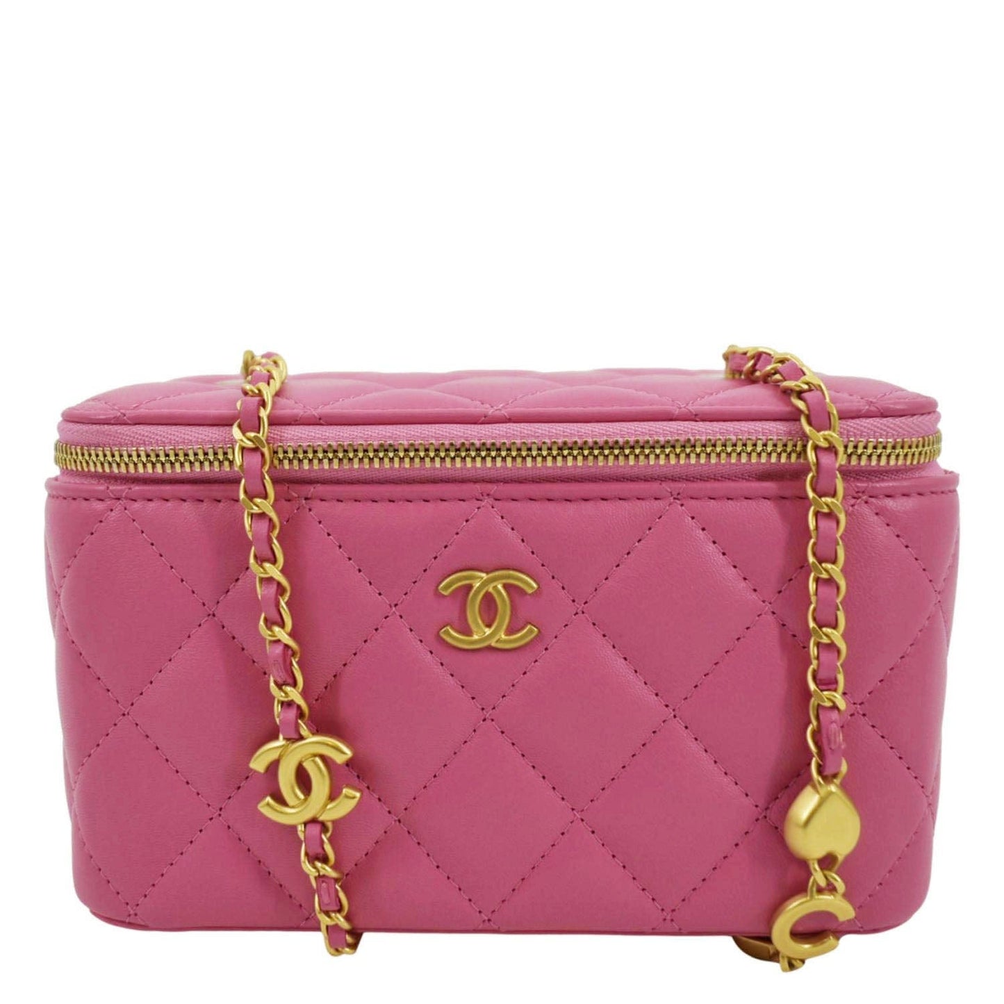 Chanel Enamel Coco Hearts Quilted Vanity Leather Pink Travel Bag