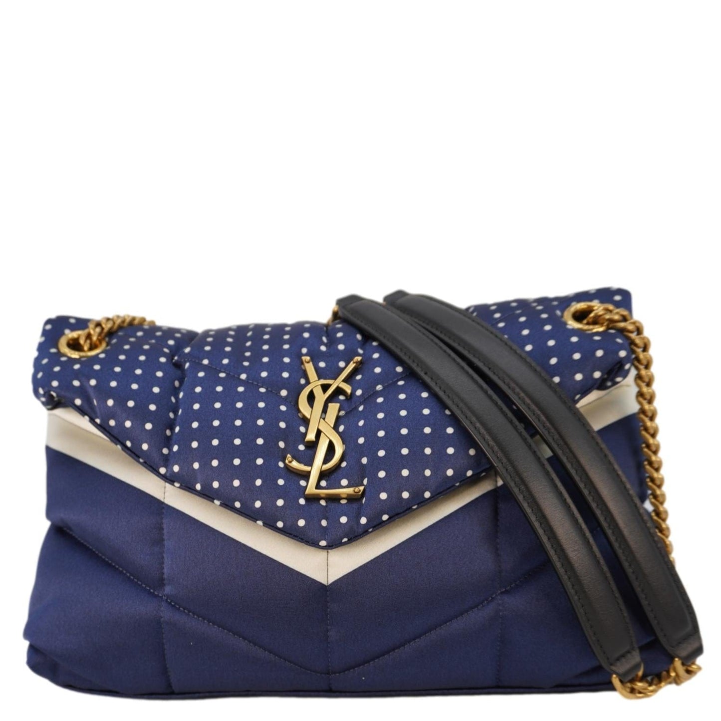 YSL Saint Laurent Yves Loulou Puffer Polka Dots Crossbody Bag Canvas Blue