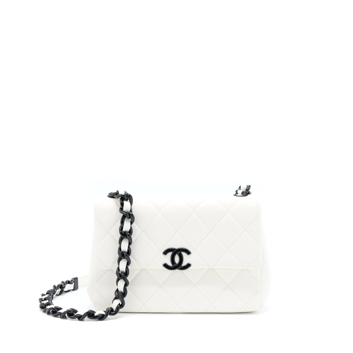 Chanel Seasonal Flap Caviar Hardware Black White Shoulder Bag