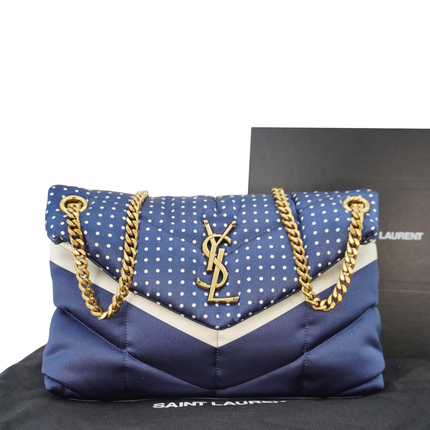 YSL Saint Laurent Yves Loulou Puffer Polka Dots Crossbody Bag Canvas Blue
