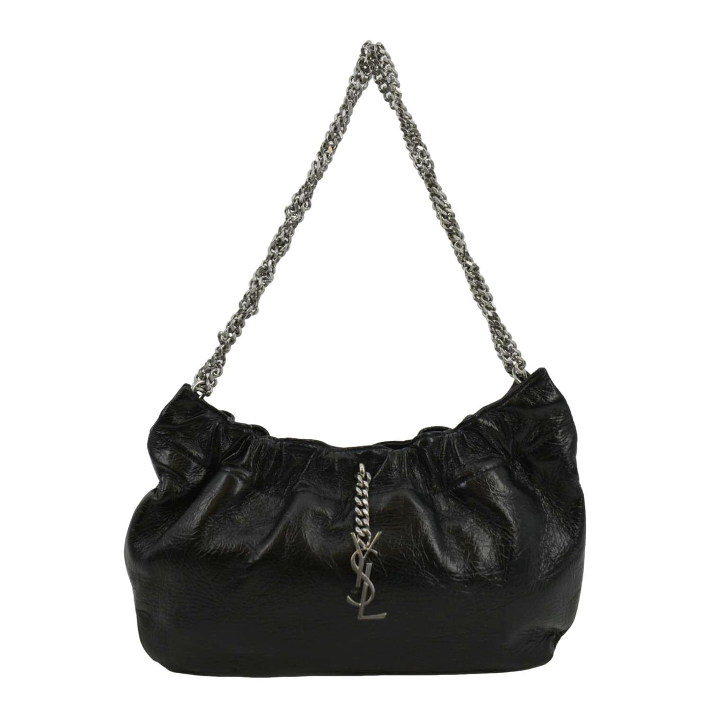 YSL Saint Laurent Saint Pac Pac Ruched Hobo Bag Leather Black Shoulder Bag