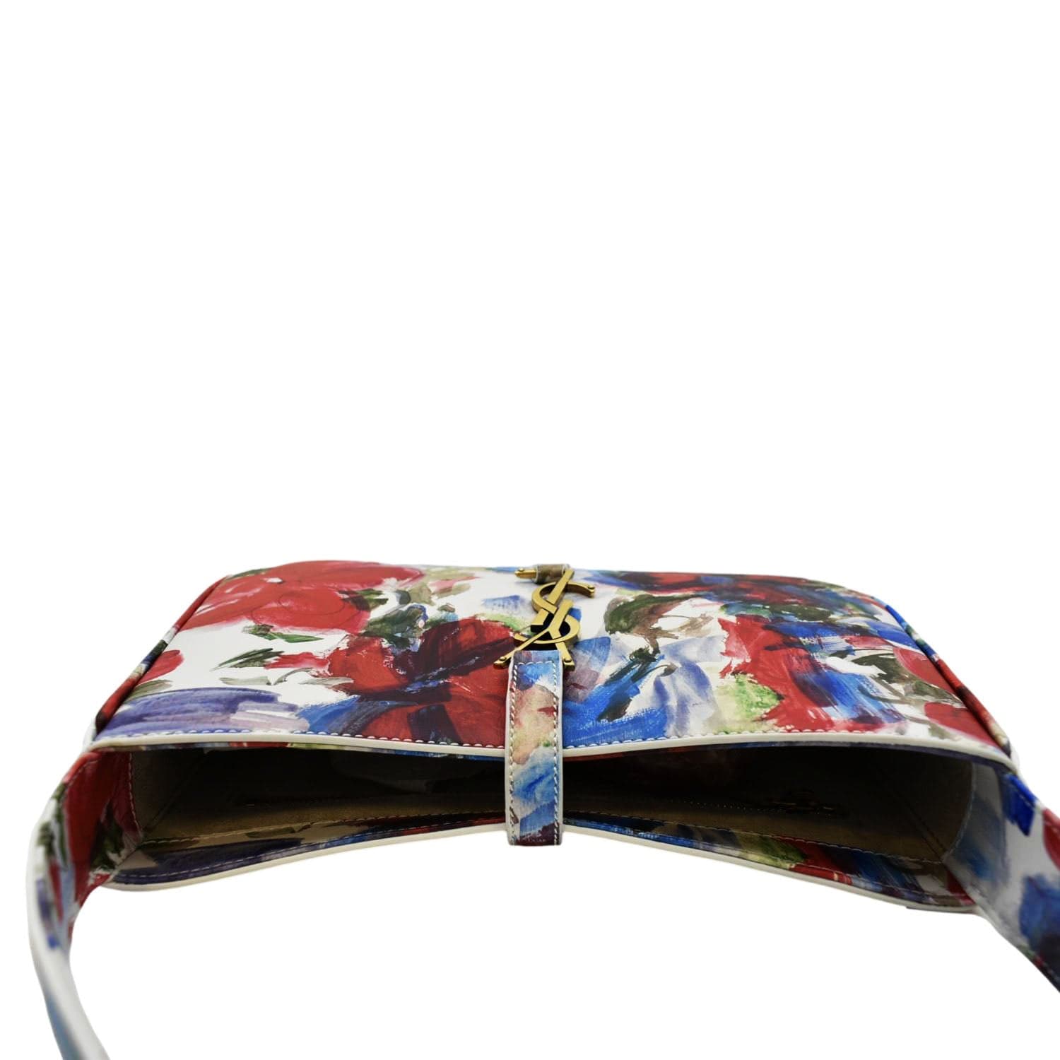 YSL Saint Laurent Yves Le Floral Printed Hobo Bag Leather White