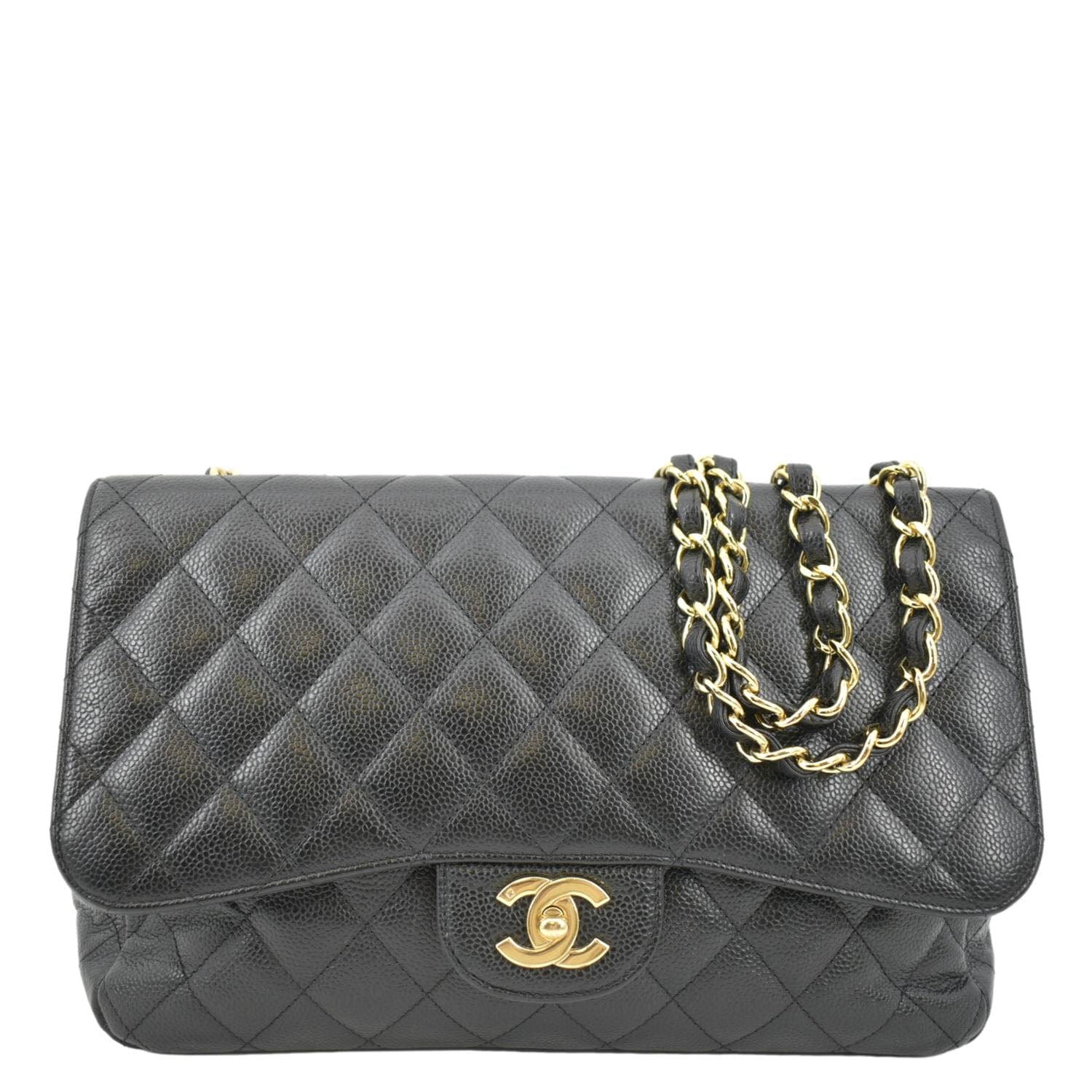 Chanel Classic Jumbo Single Flap Quilted Leather Black Travel Bag