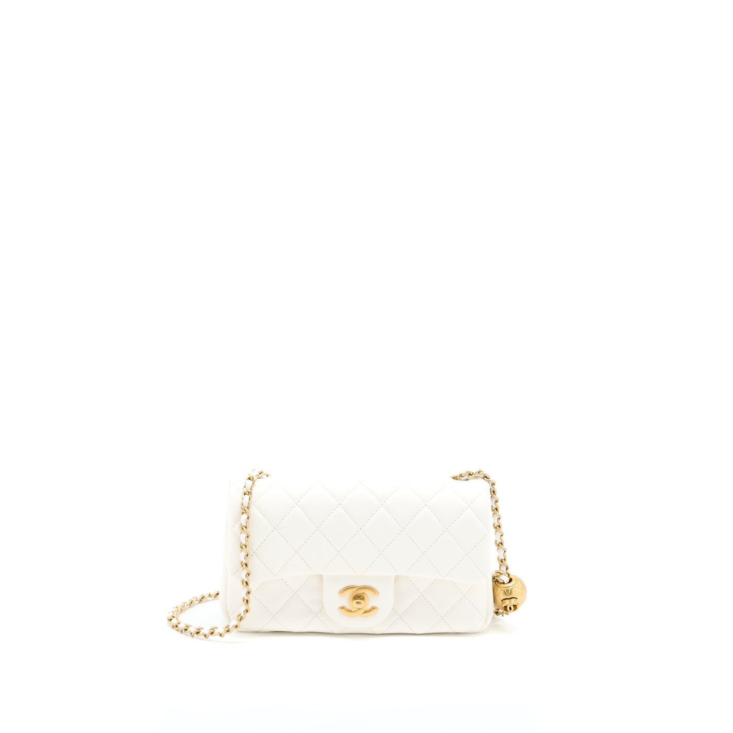 Chanel Pearl Crush Rectangular Lambskin GHW Microchip White Mini Bag