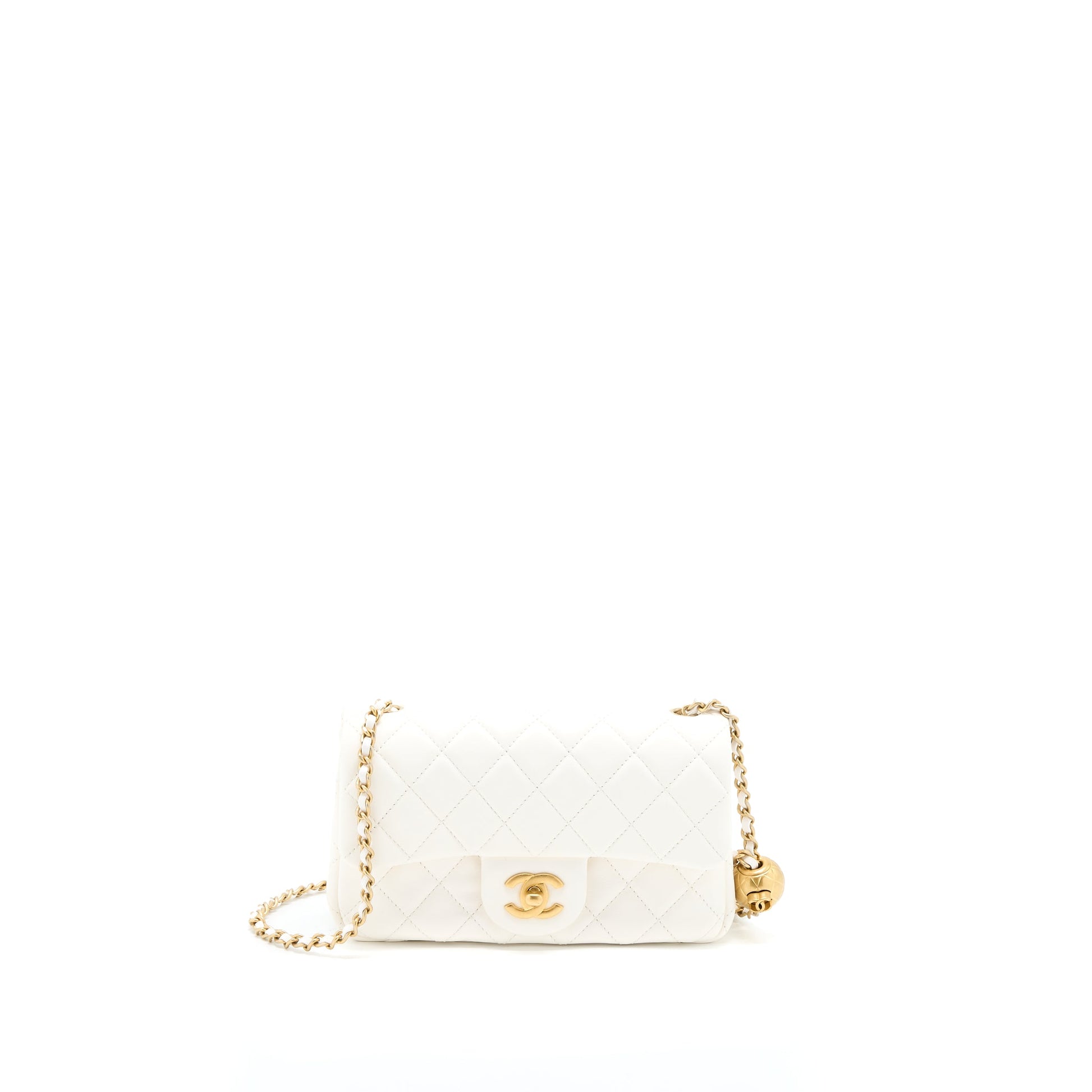Chanel Pearl Crush Rectangular Lambskin GHW Microchip White Mini Bag