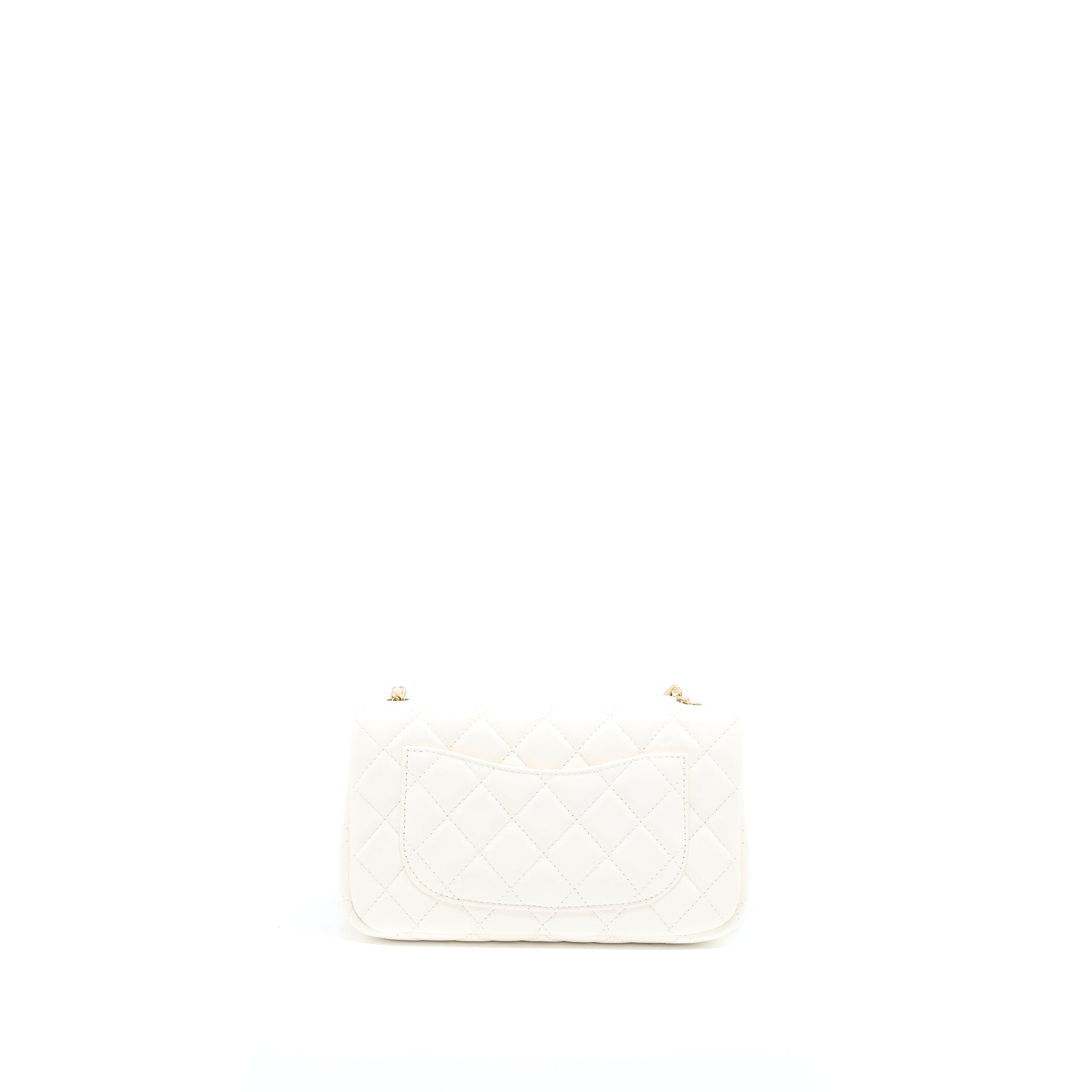 Chanel Pearl Crush Rectangular Lambskin GHW Microchip White Mini Bag