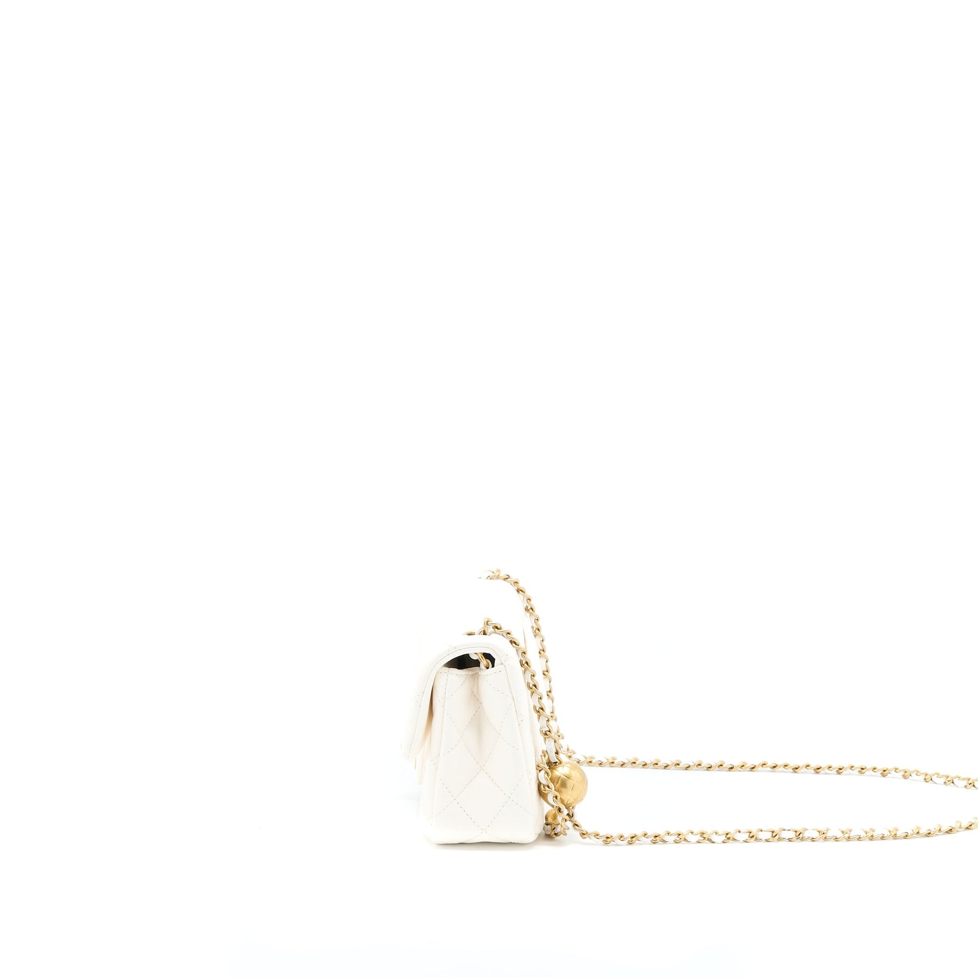 Chanel Pearl Crush Rectangular Lambskin GHW Microchip White Mini Bag
