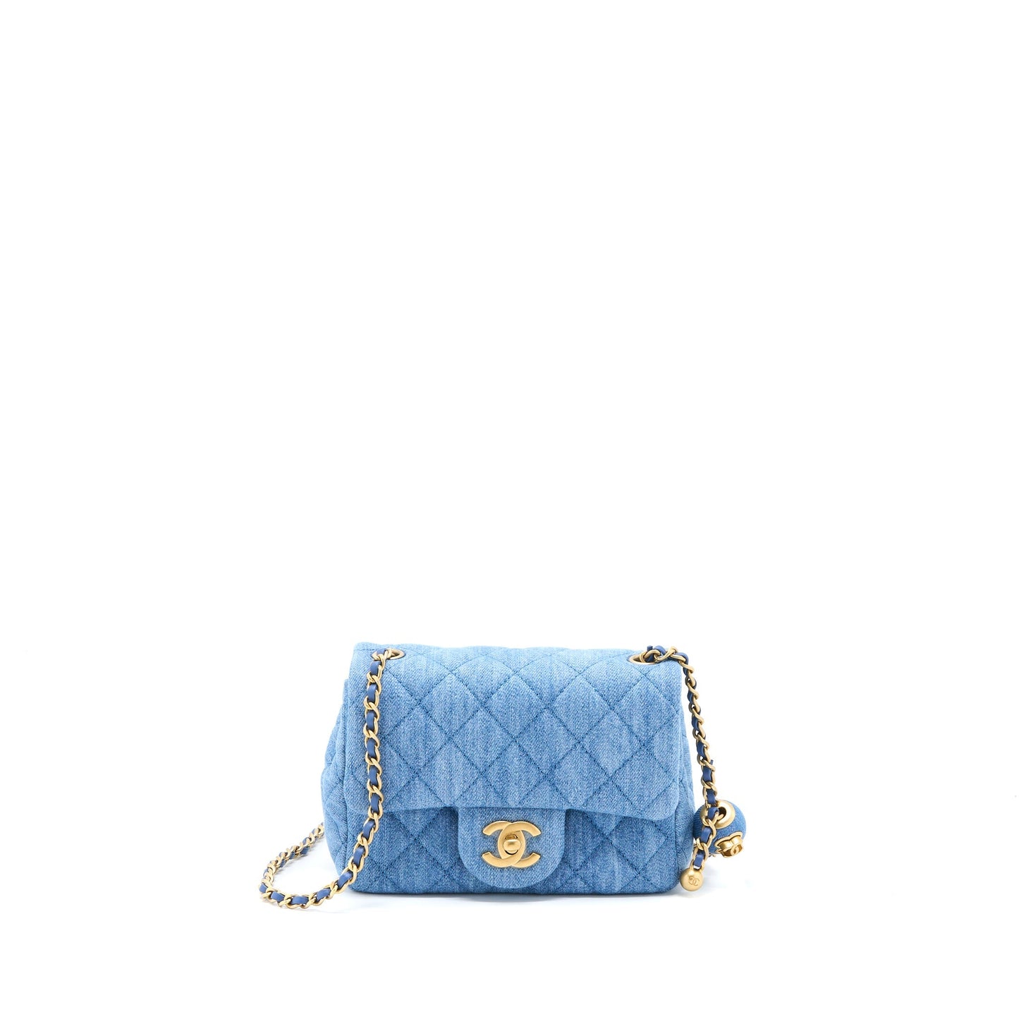 Chanel Pearl Crush Square Flap Denim GHW Shoulder Bag Microchip 1