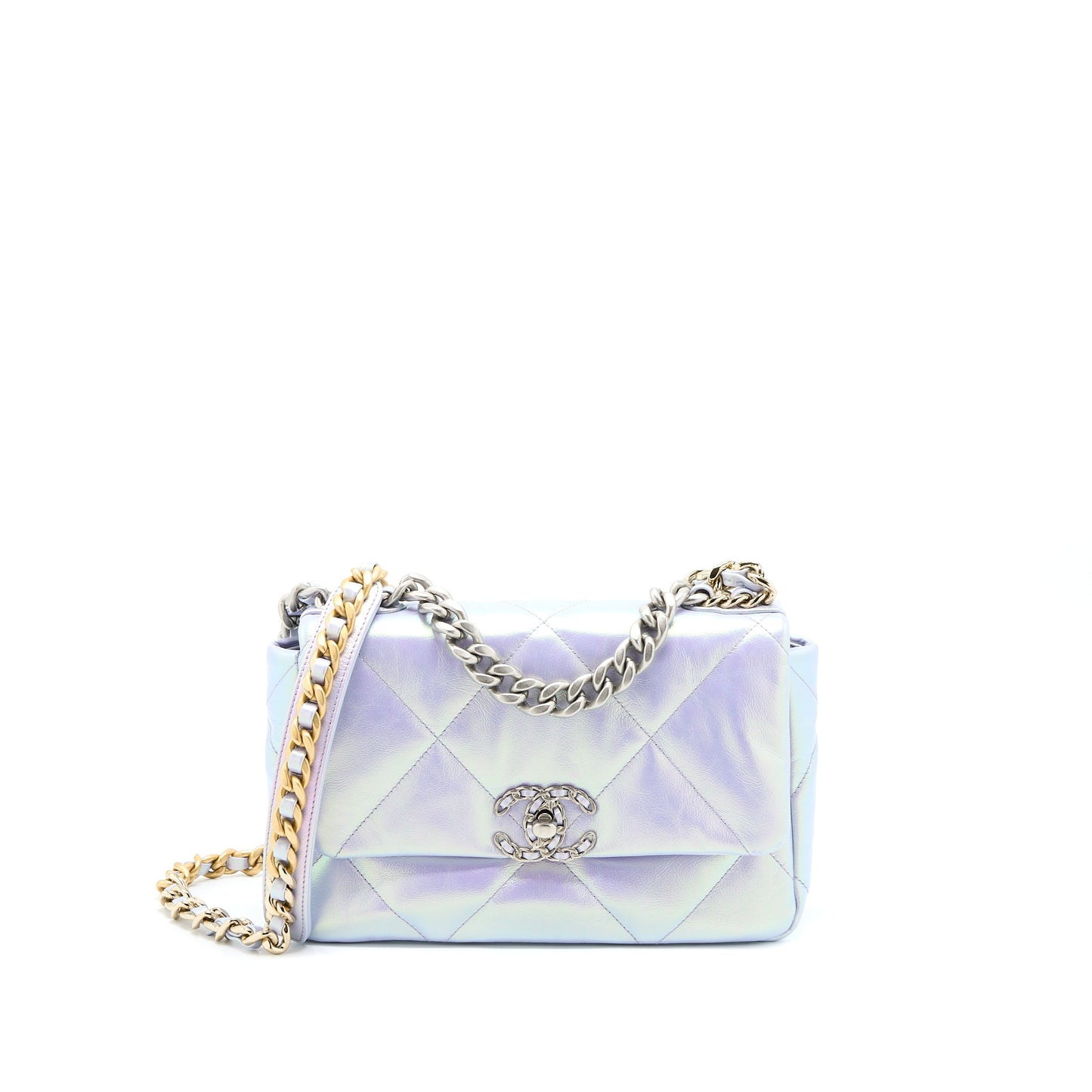 Chanel 19 Goatskin Iridescent Purple Hardware Microchip Multicolour Small Handbag