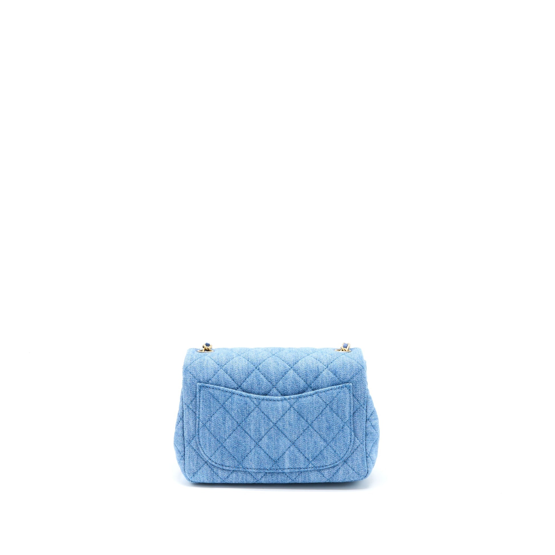 Chanel Pearl Crush Square Flap Denim GHW Shoulder Bag Microchip 1