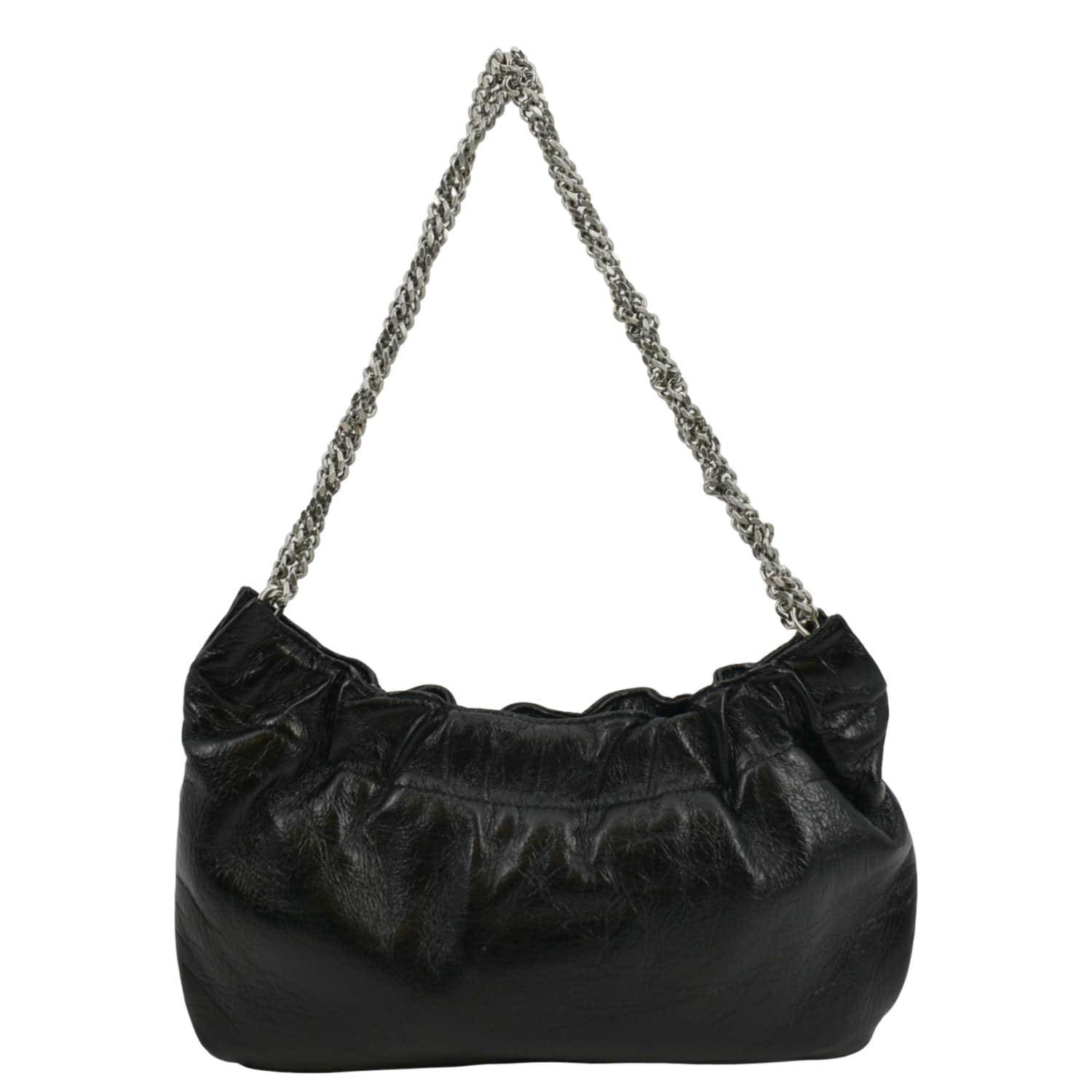 YSL Saint Laurent Yves Pac Pac Ruched Hobo Bag Leather Black
