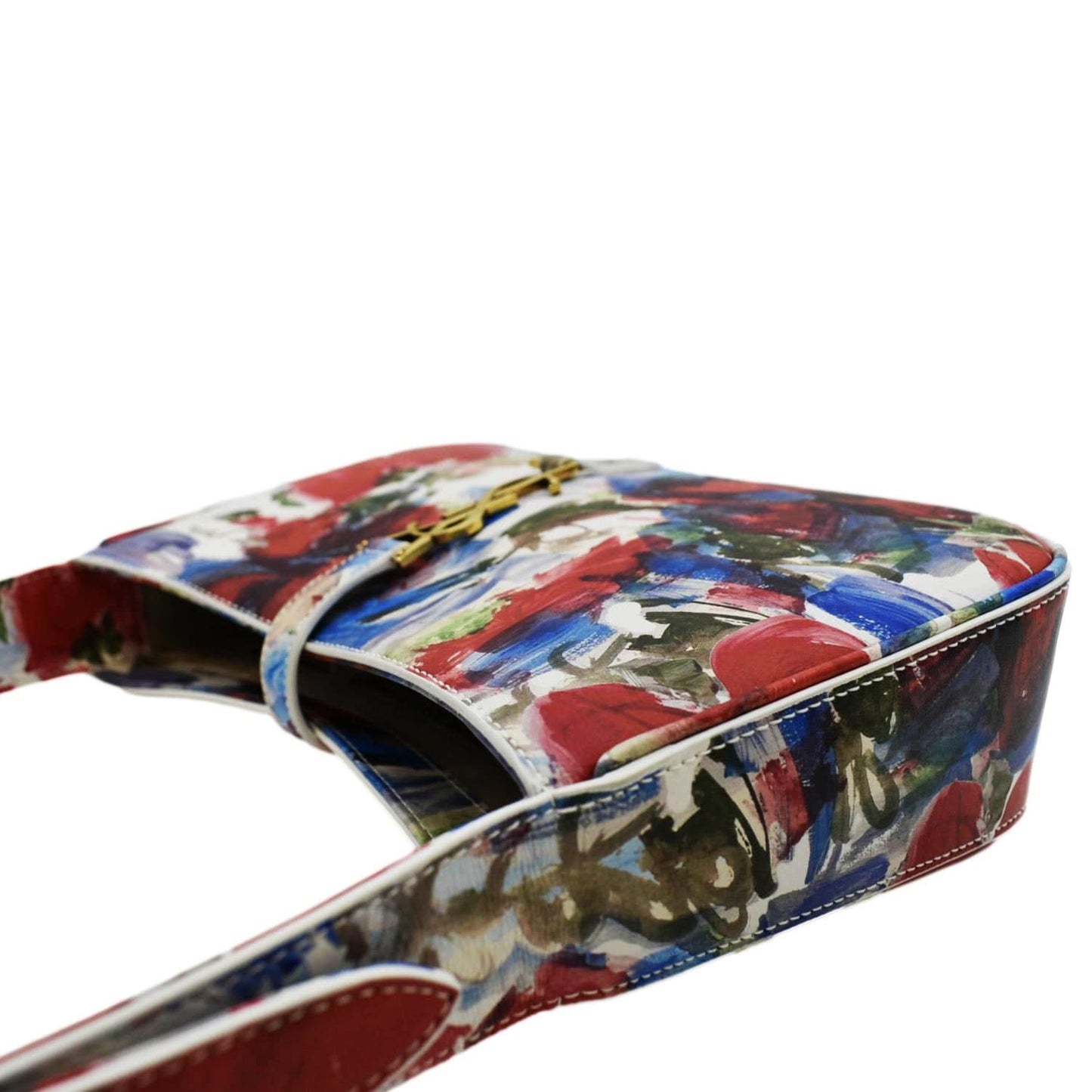 YSL Saint Laurent Yves Le Floral Printed Hobo Bag Leather White