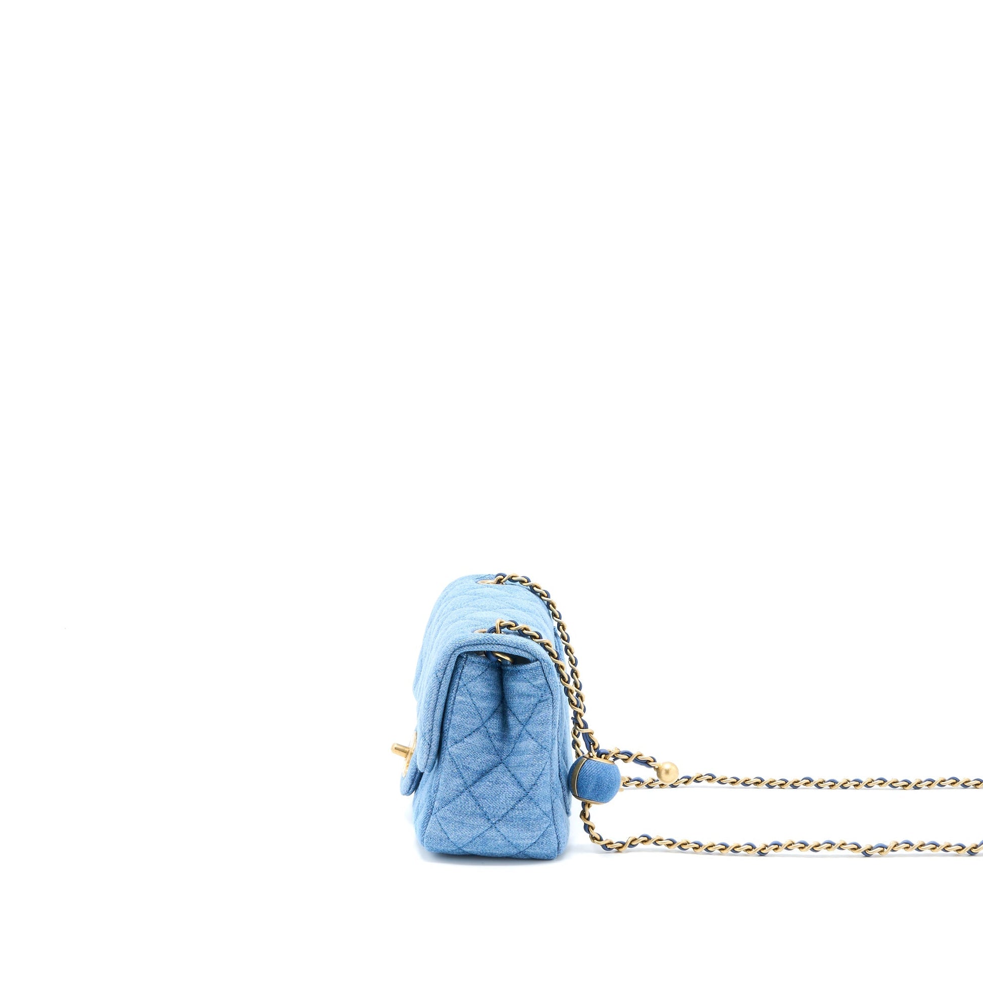 Chanel Pearl Crush Square Flap Denim GHW Shoulder Bag Microchip 1
