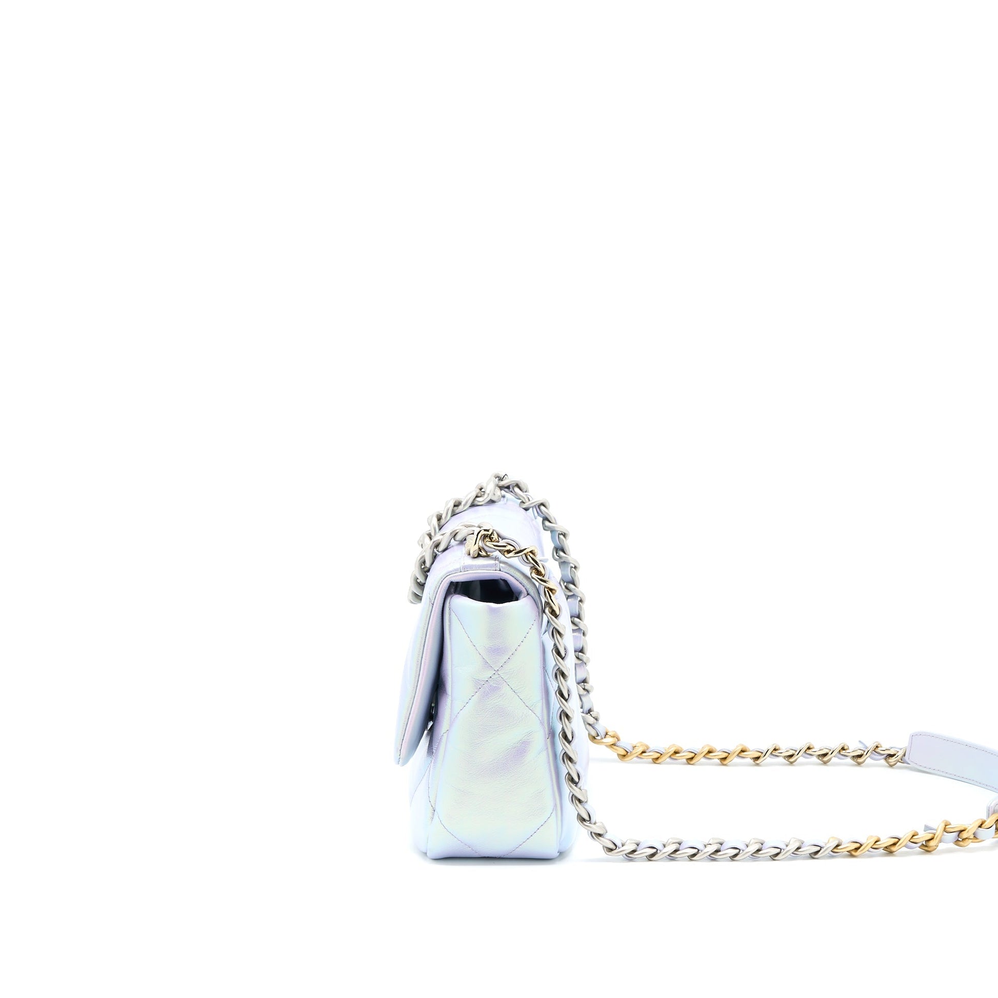 Chanel 19 Goatskin Iridescent Purple Hardware Microchip Multicolour Small Handbag