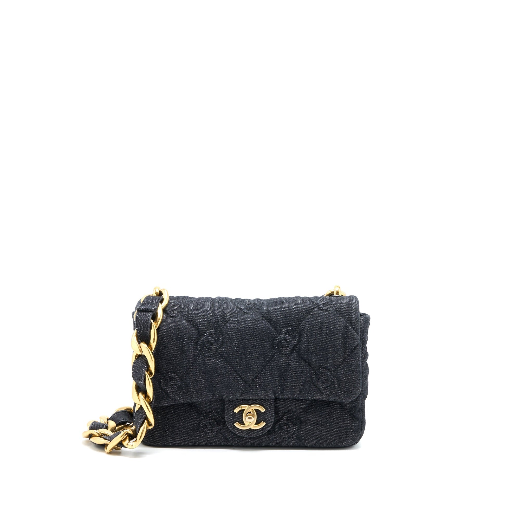 Chanel Flap Giant Denim Dark Brushed GHW Blue Shoulder Bag