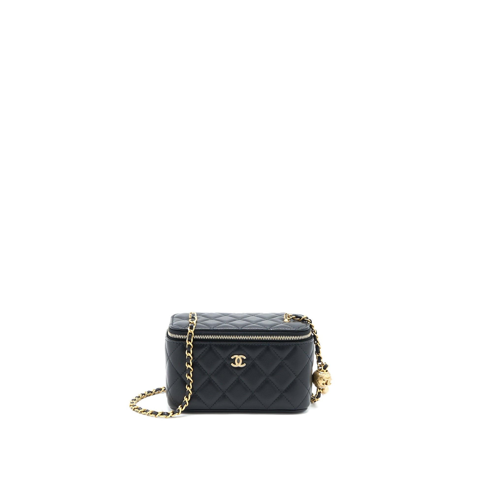 Chanel 22A Pearl Crush Long Vanity Lambskin Black Handbag Ghw 1