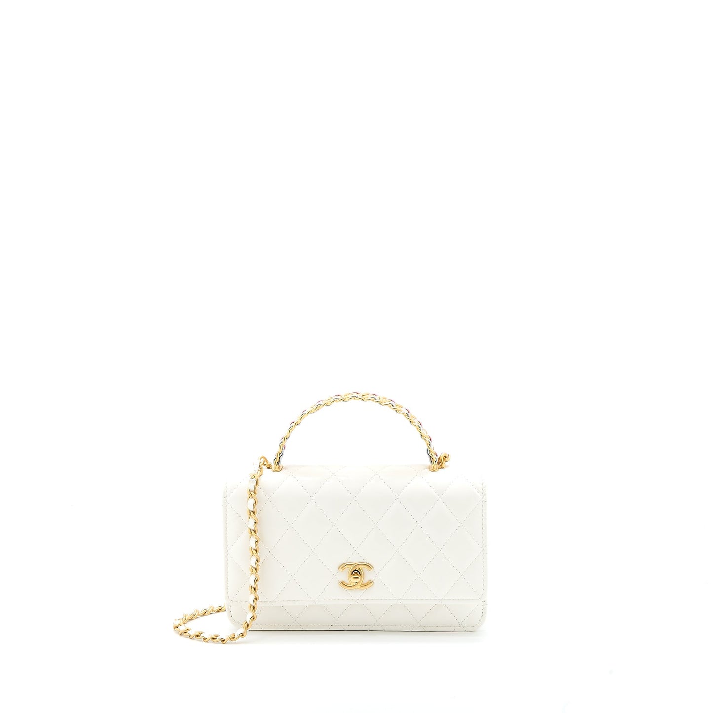 Chanel 23P Top Handle on Calfskin Brushed Multicolour White Wallet Case