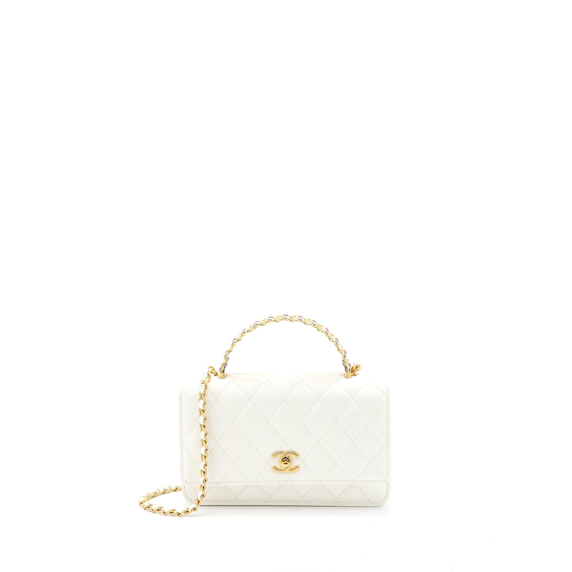 Chanel 23P Top Handle on Calfskin Brushed Multicolour White Wallet Case