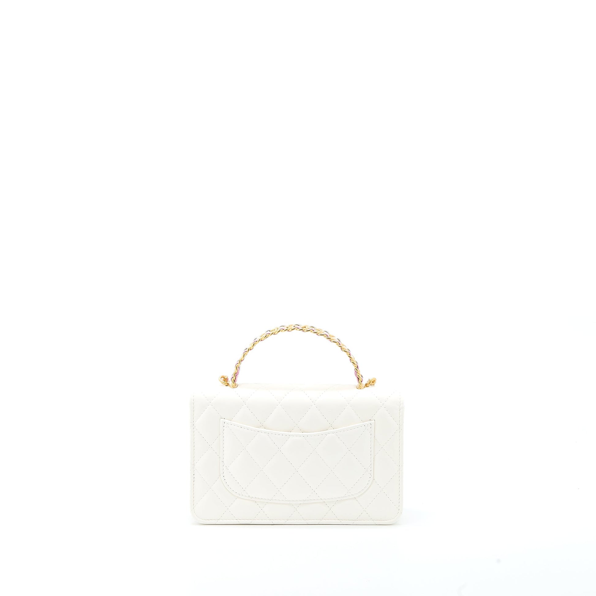 Chanel 23P Top Handle on Calfskin Brushed Multicolour White Wallet Case