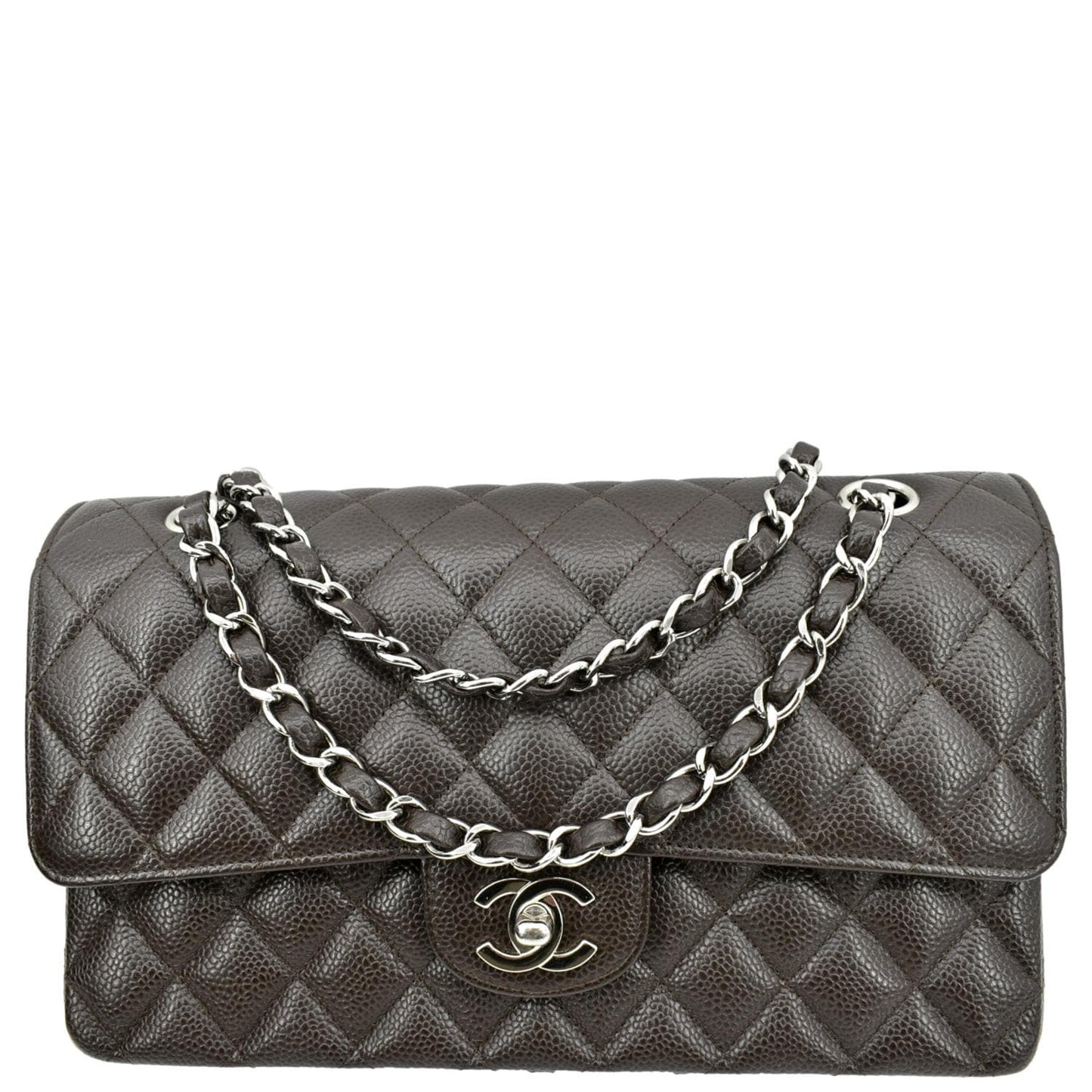 Chanel Classic Double Flap Caviar Chocolate Leather Travel Bag