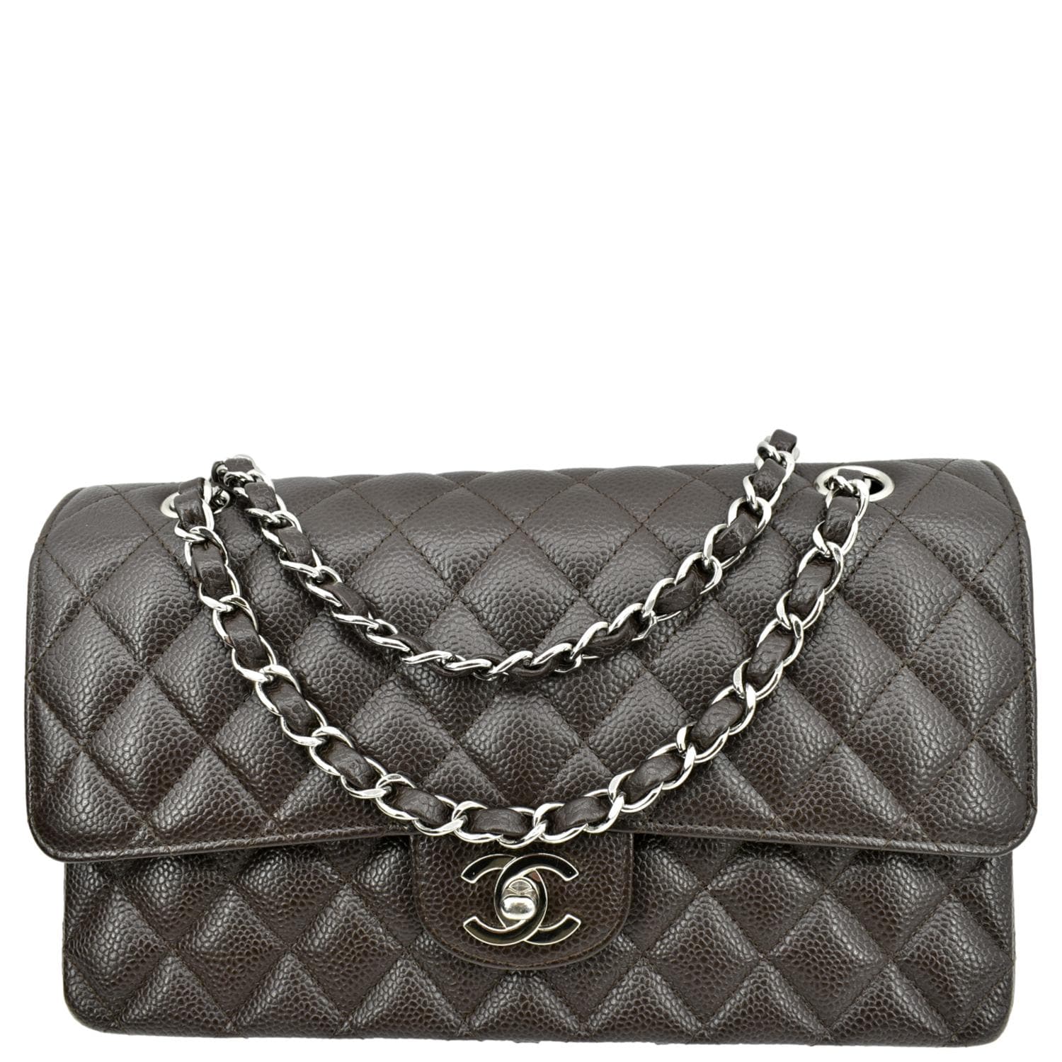 Chanel Classic Double Flap Caviar Chocolate Leather Travel Bag