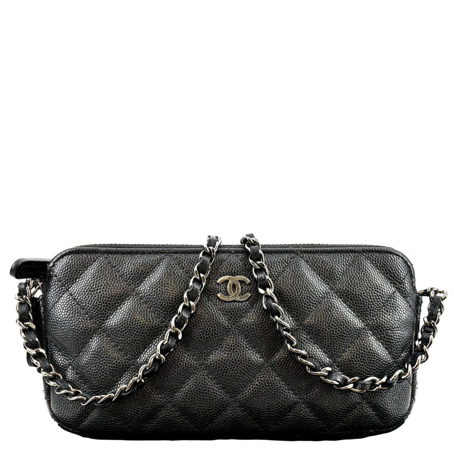 Chanel Double Zip Quilted Leather Lambskin Black Travel Bag