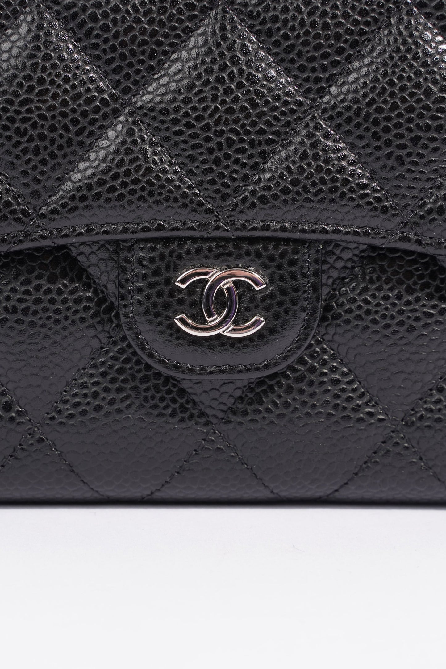 Chanel Womens Classic Flap Wallet Black Caviar Leather Small