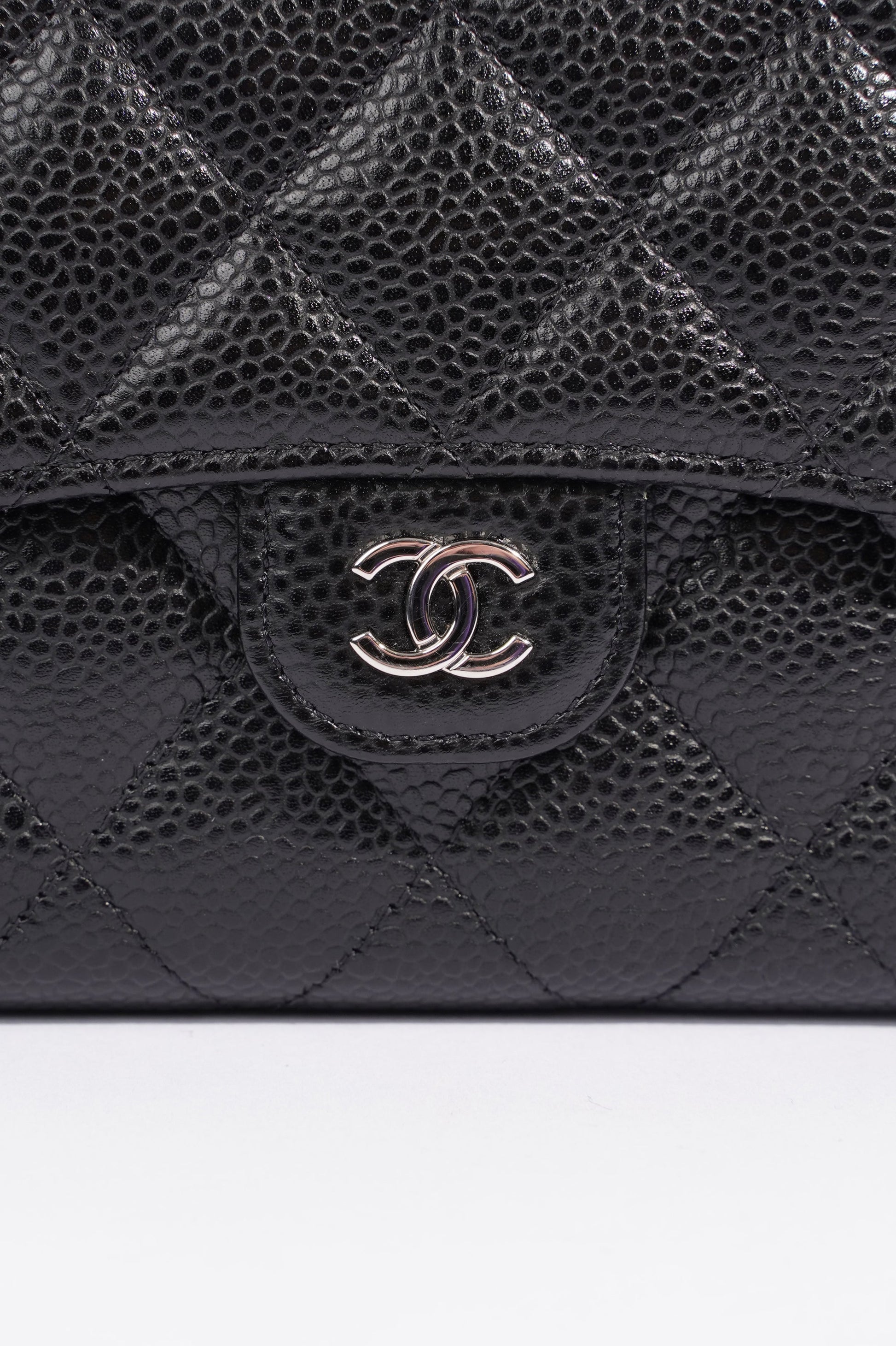 Chanel Womens Classic Flap Wallet Black Caviar Leather Small