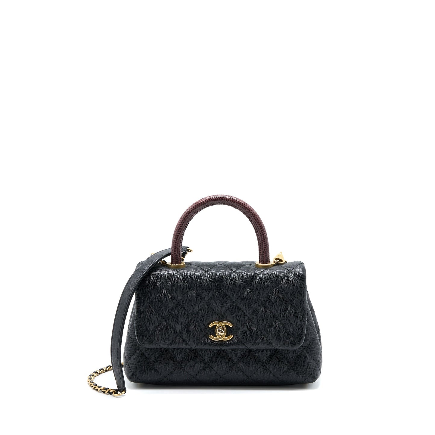 Chanel Coco Handle Caviar Lizard Handle GHW Black Small Handbag