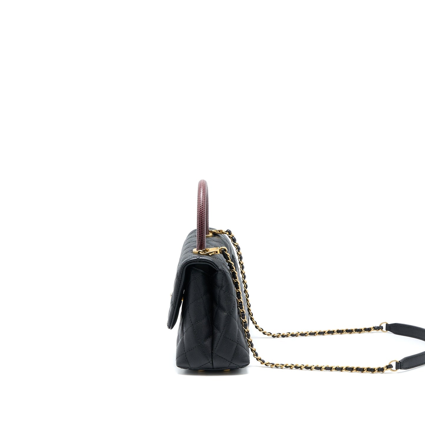Chanel Coco Handle Caviar Lizard Handle GHW Black Small Handbag