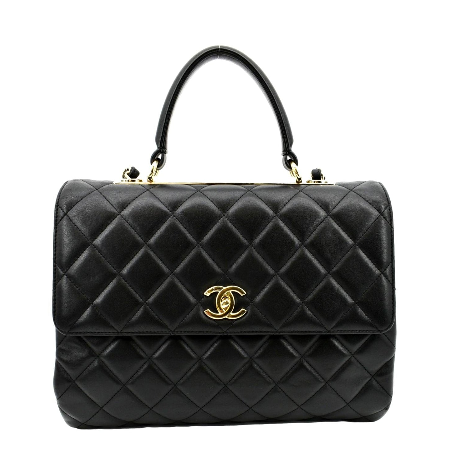 Chanel Trendy CC Top Handle Flap Leather Black Travel Bag