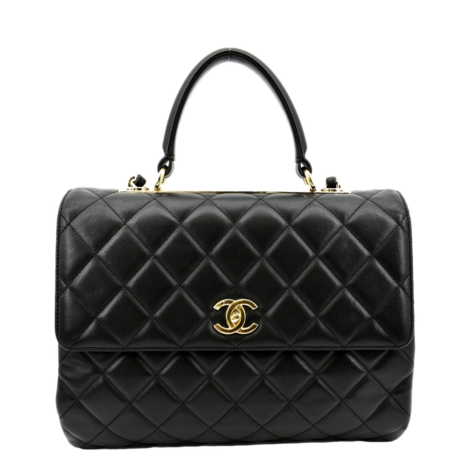 Chanel Trendy CC Top Handle Flap Leather Black Travel Bag