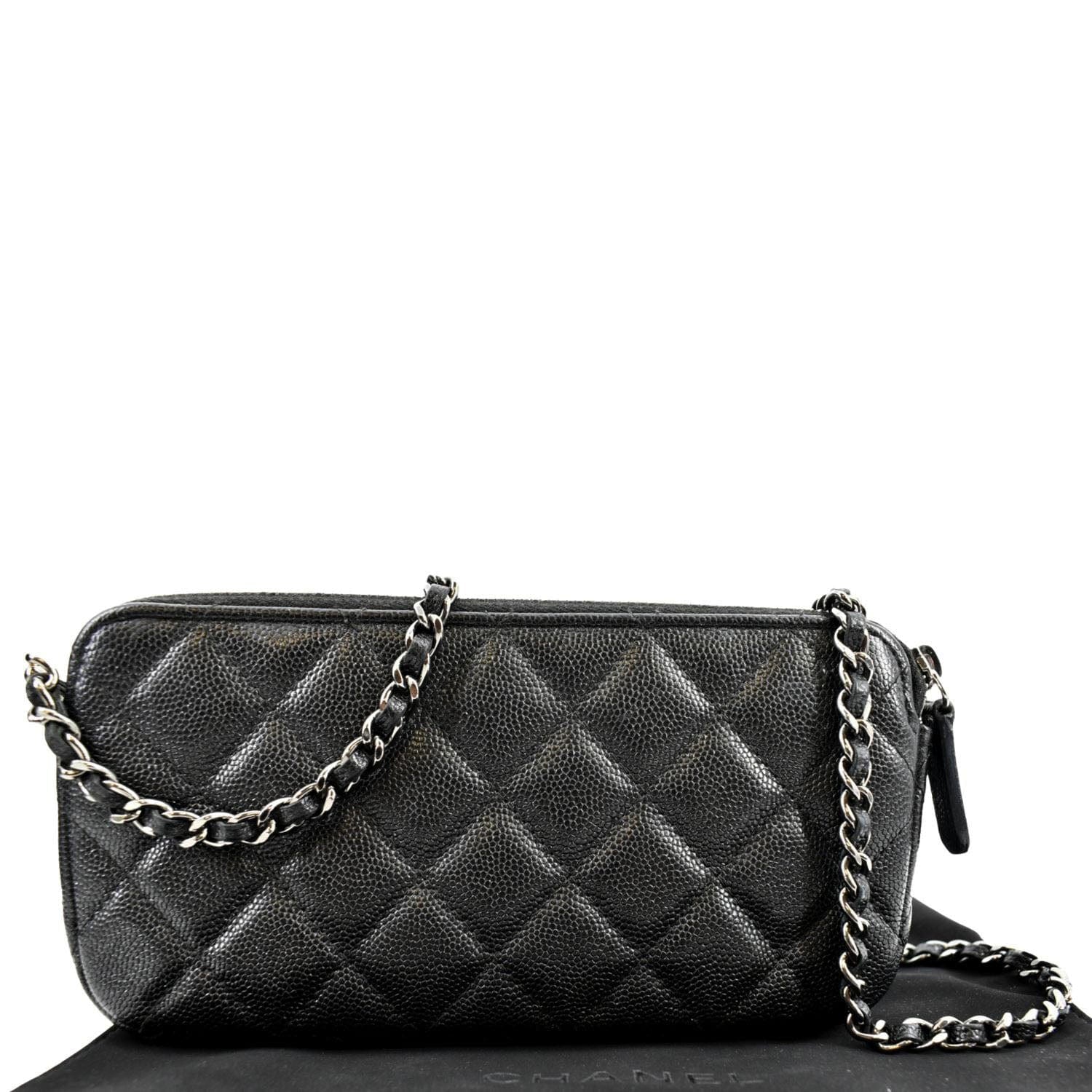 Chanel Double Zip Quilted Leather Lambskin Black Travel Bag