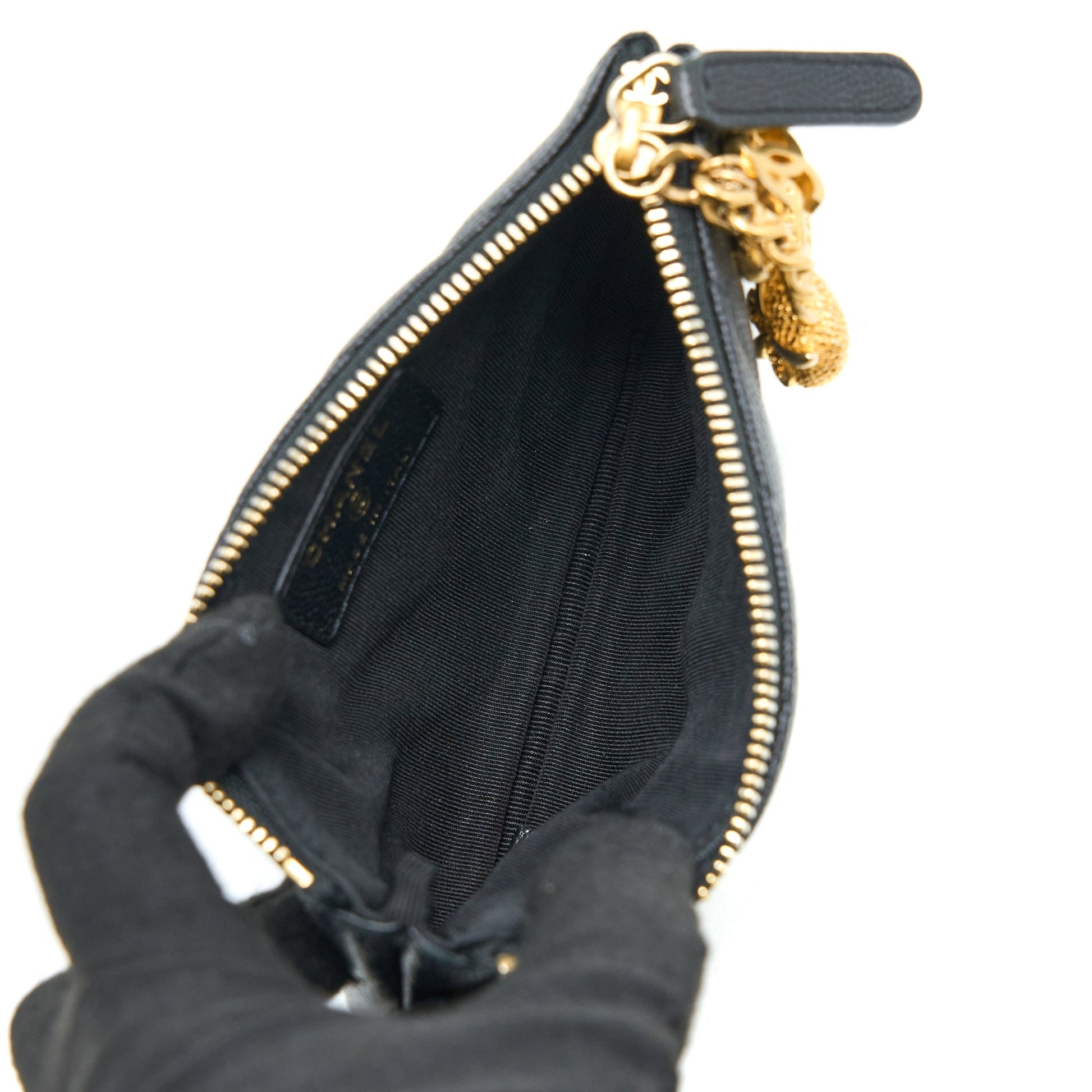 Chanel Chevron Zip O- Grained Lambskin GHW Black Handbag