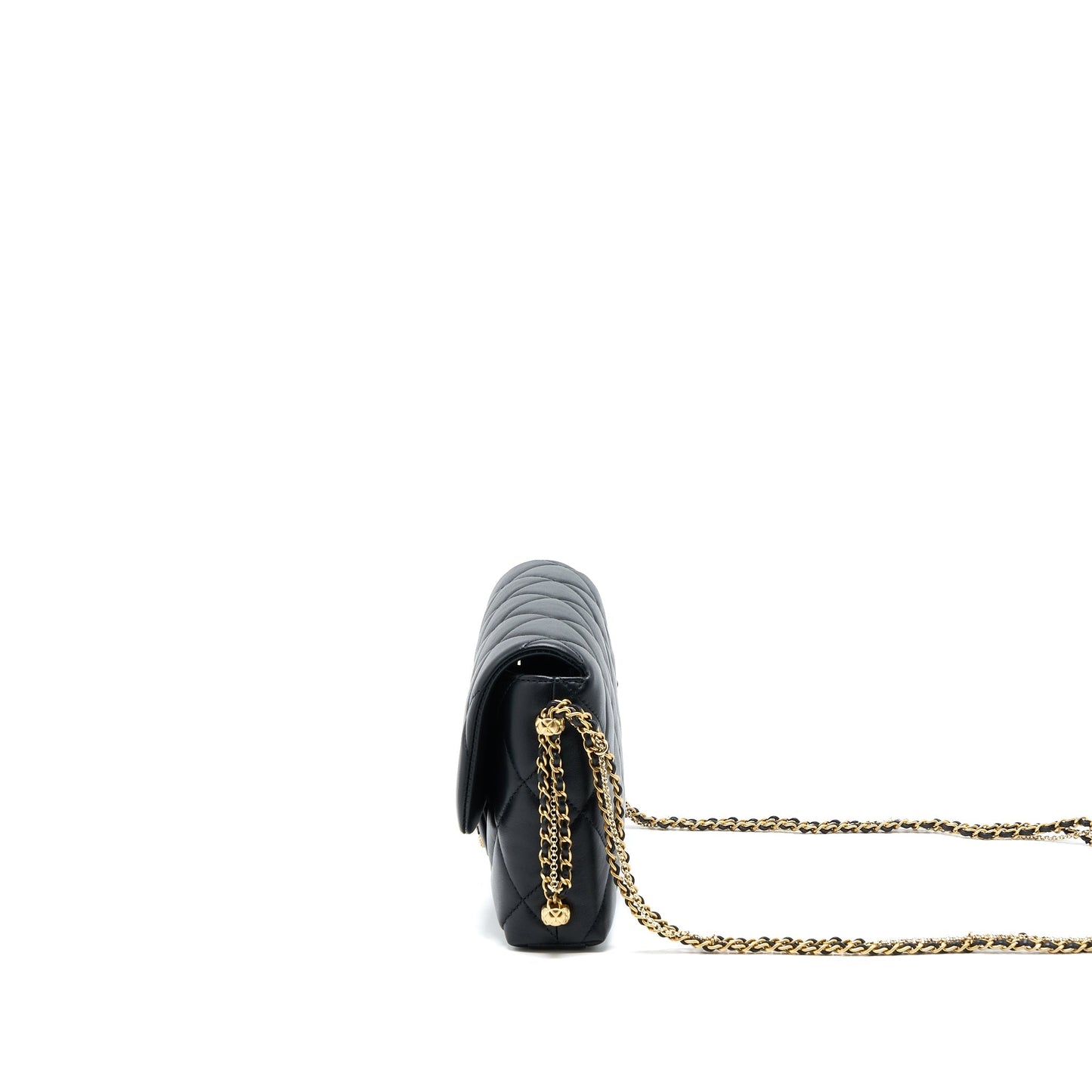 Chanel Quilted Detailed Logo Flap Lambskin GHW Black Shoulder Bag