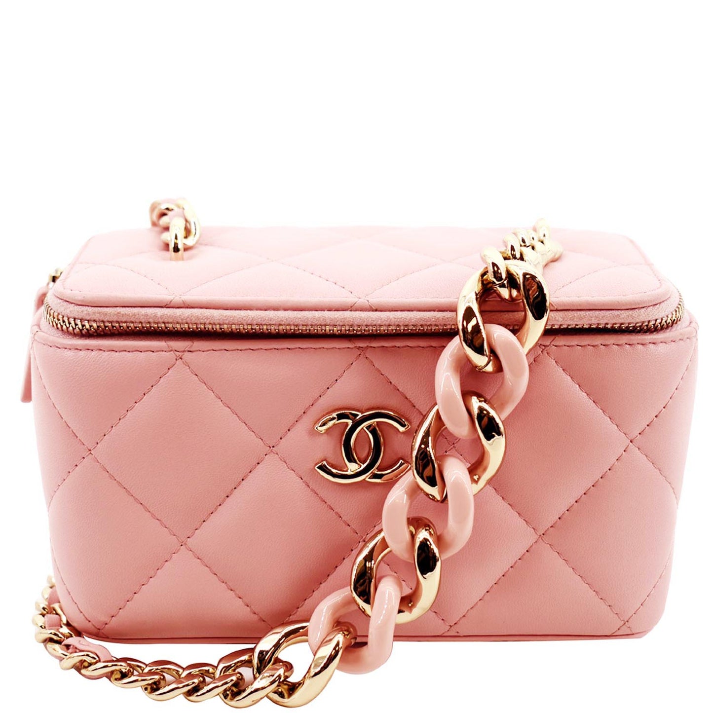 Chanel Resin Elegant Vanity Quilted Leather Pink Travel Bag