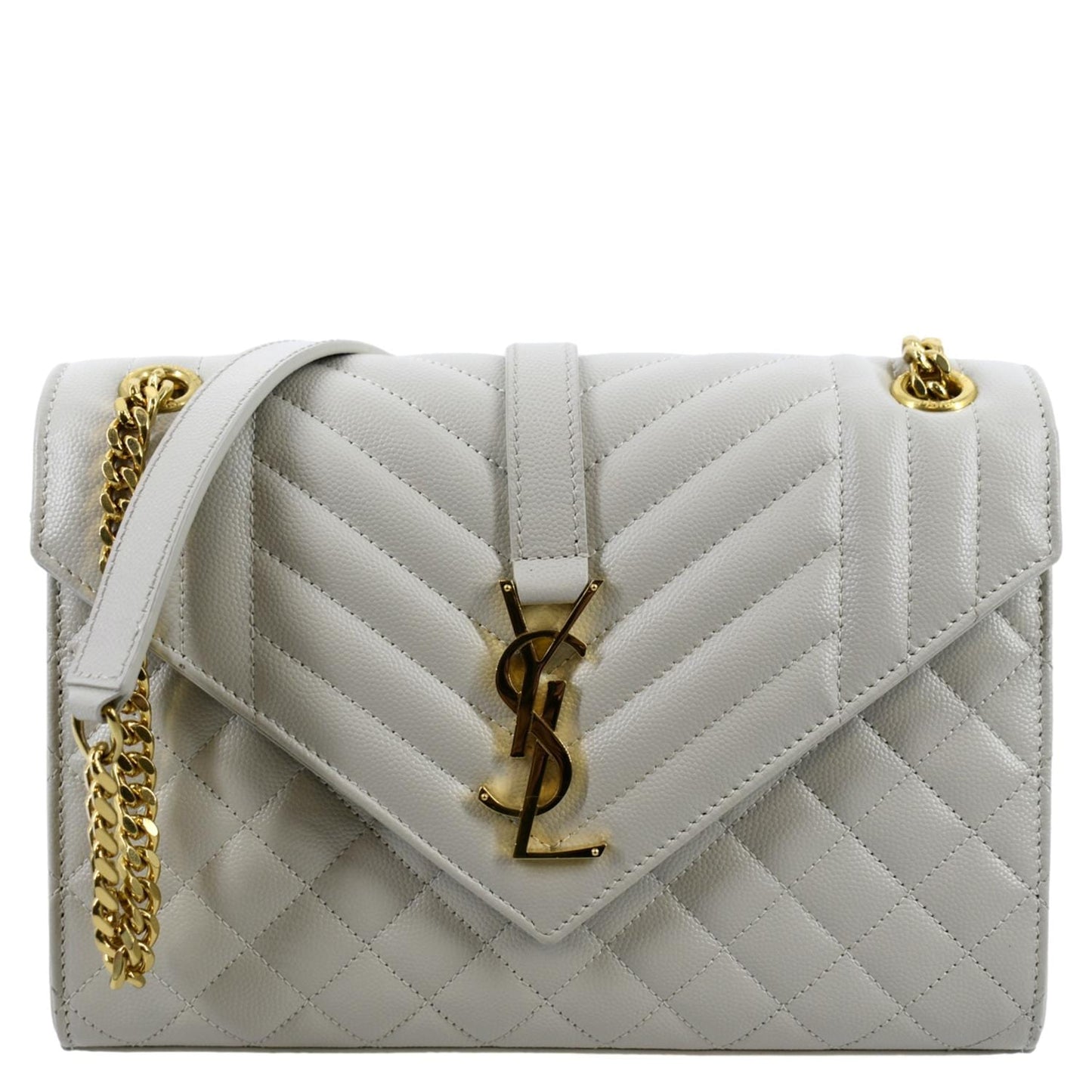 YSL Saint Laurent Yves Envelope Crossbody Bag Leather Matelasse White
