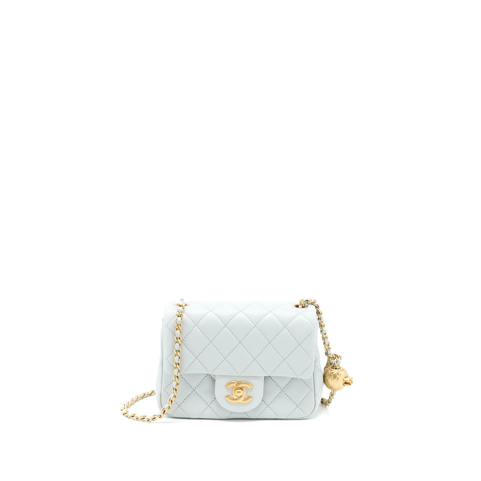 Chanel 23C Pearl Crush Square Lambskin Light Grey Mini Bag