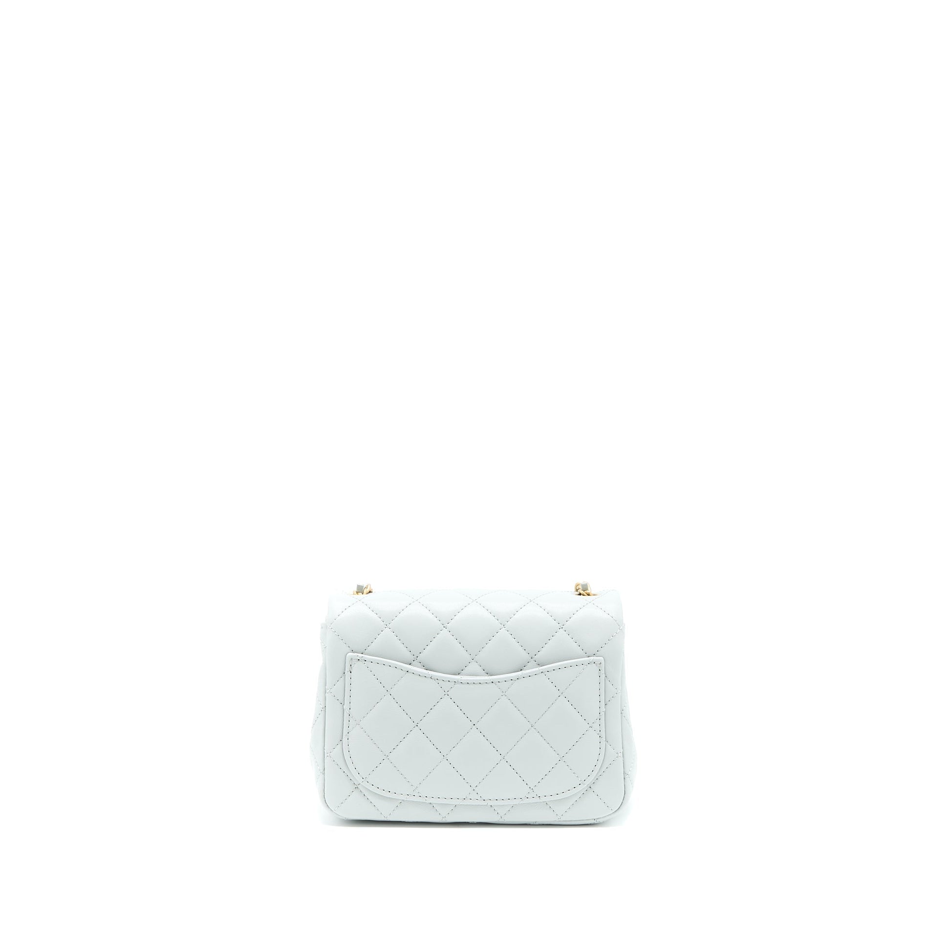 Chanel 23C Pearl Crush Square Lambskin Light Grey Mini Bag
