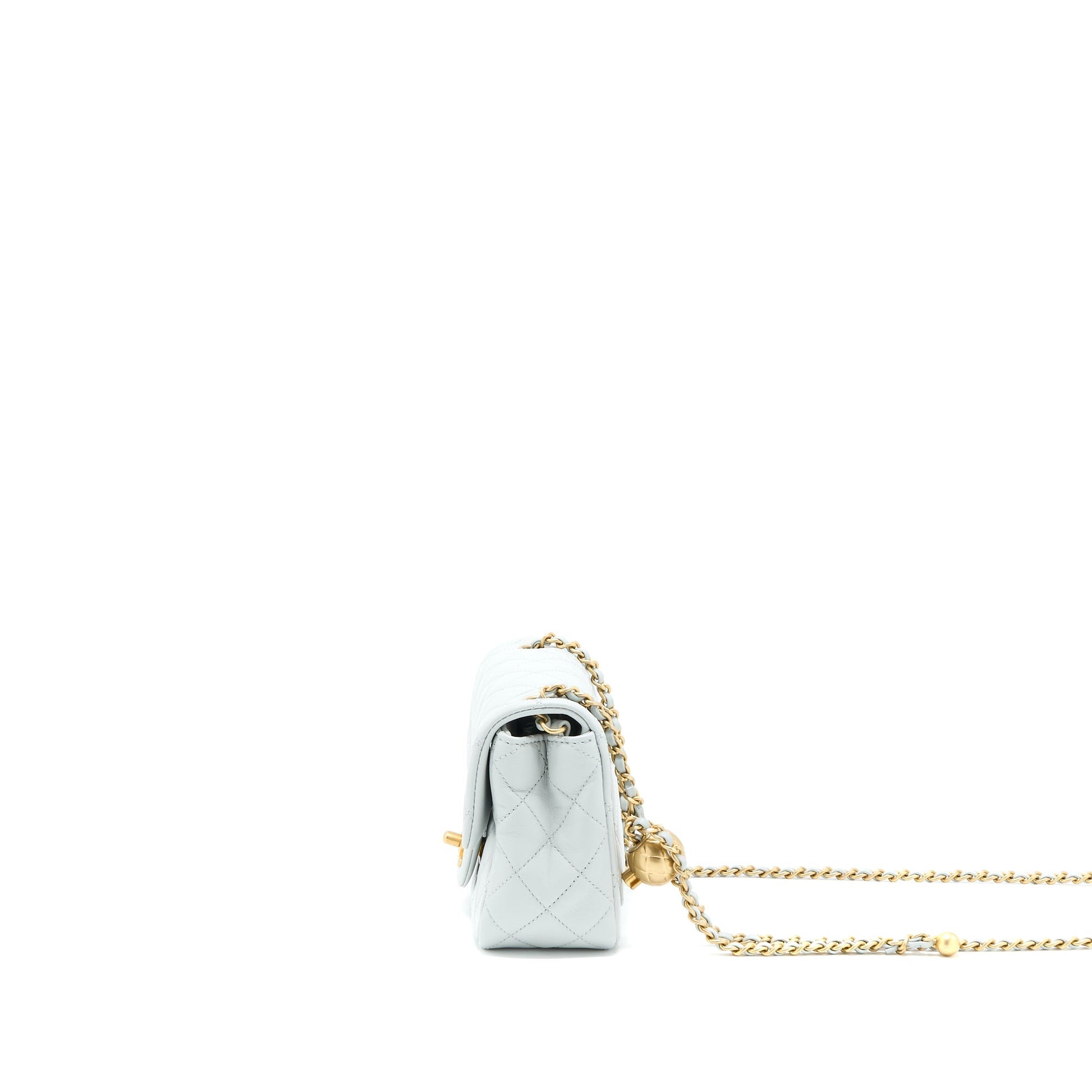 Chanel 23C Pearl Crush Square Lambskin Light Grey Mini Bag