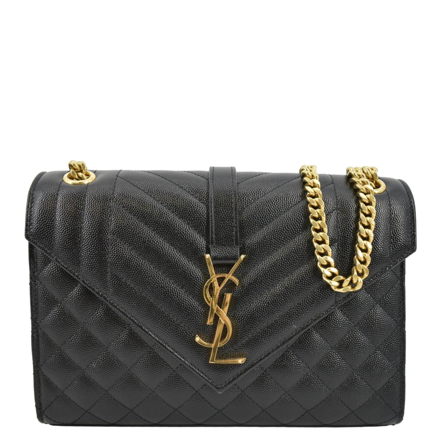 YSL Saint Laurent Yves Envelope Crossbody Bag Leather Matelasse Black