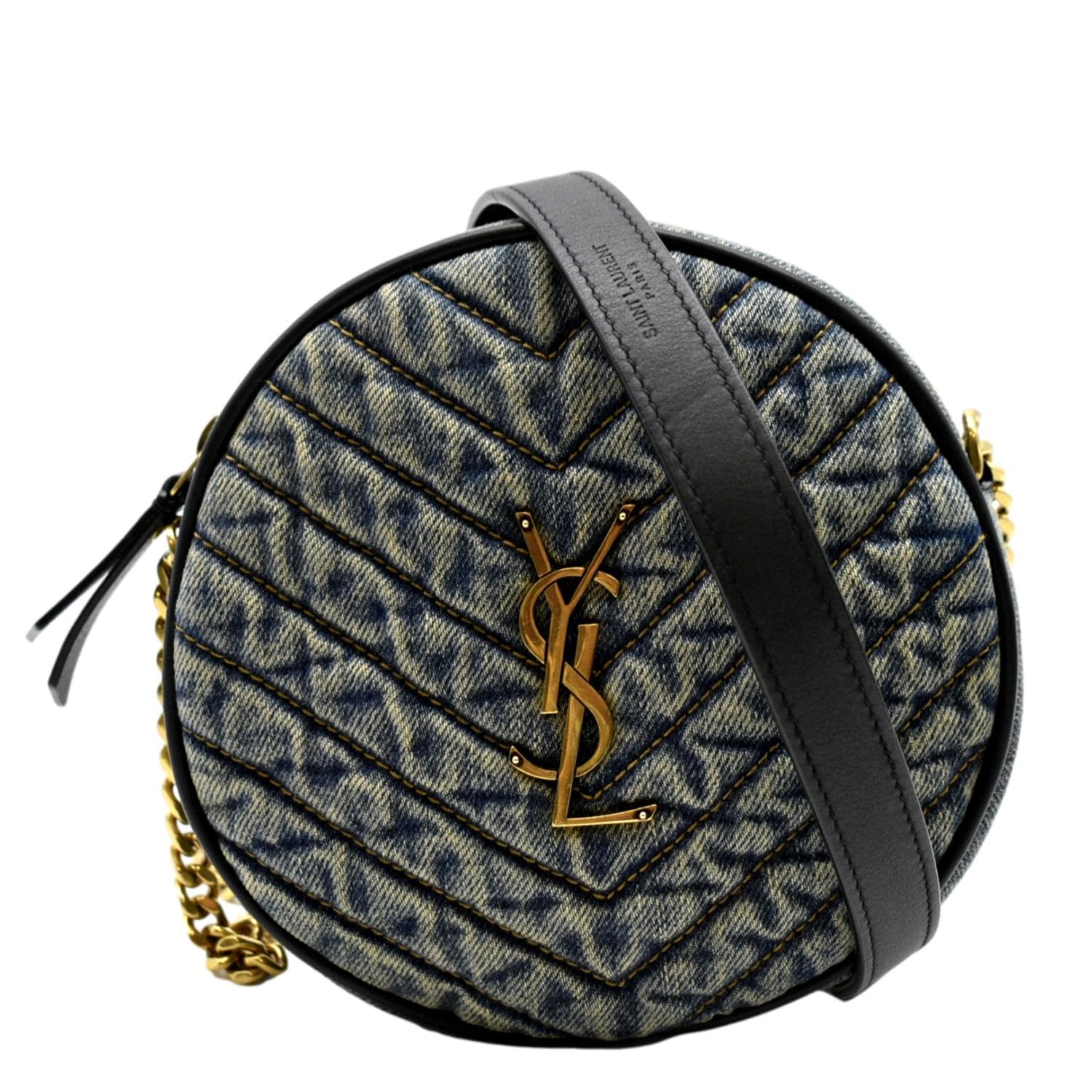 YSL Saint Laurent Saint Vinyle Round Camera Crossbody Bag Denim Black