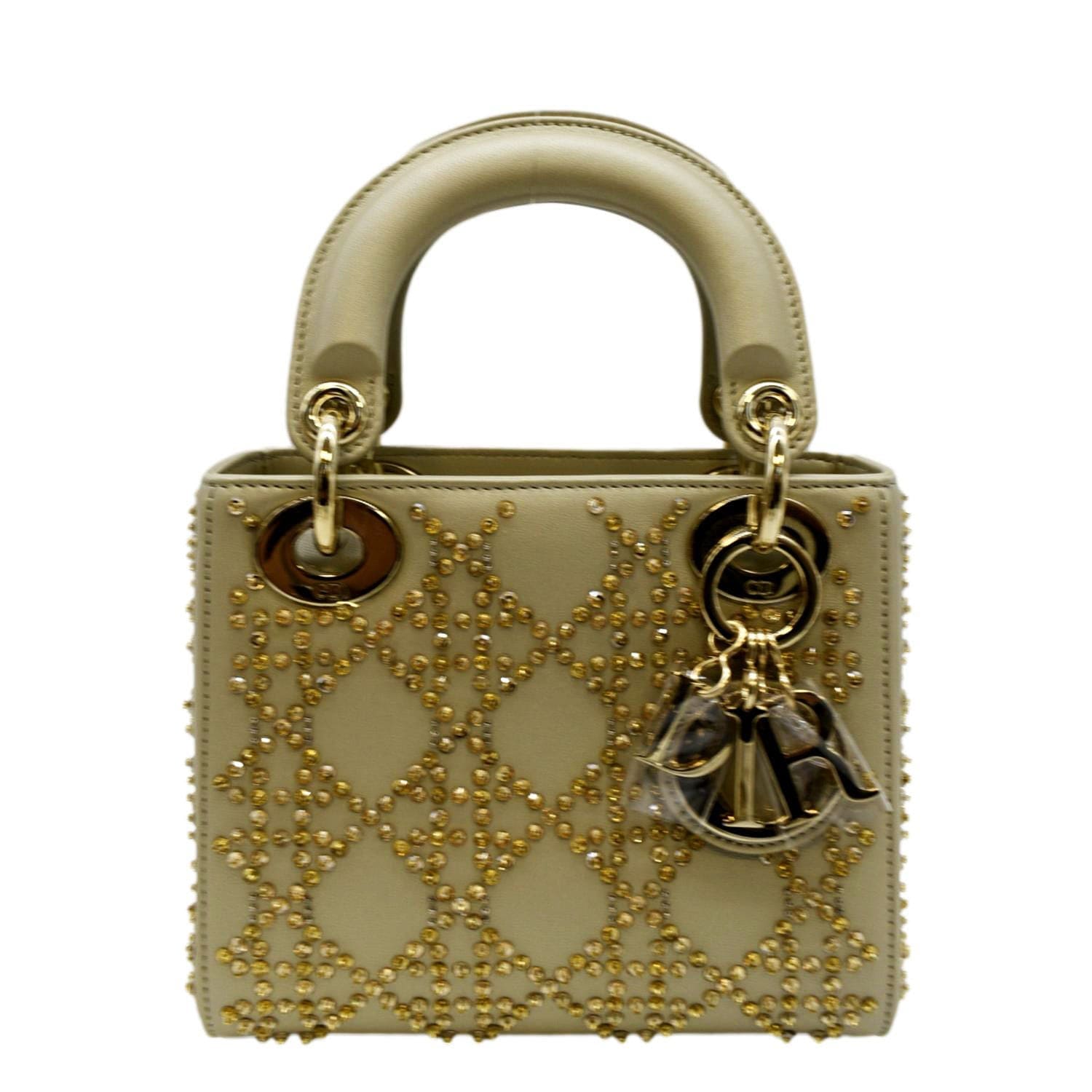 Dior Lady Lambskin Shoulder Bag Platinum Metallic Leather Mini