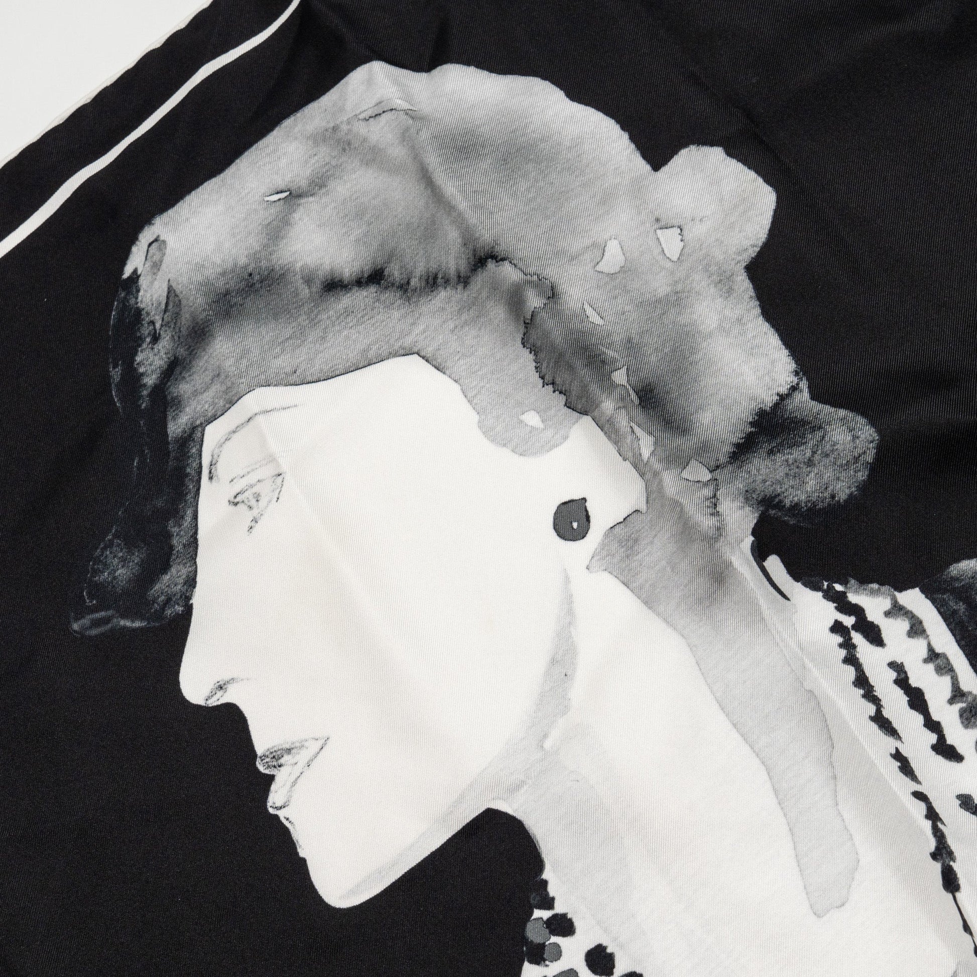 Chanel 90x90cm Coco Silk Scarf Black White